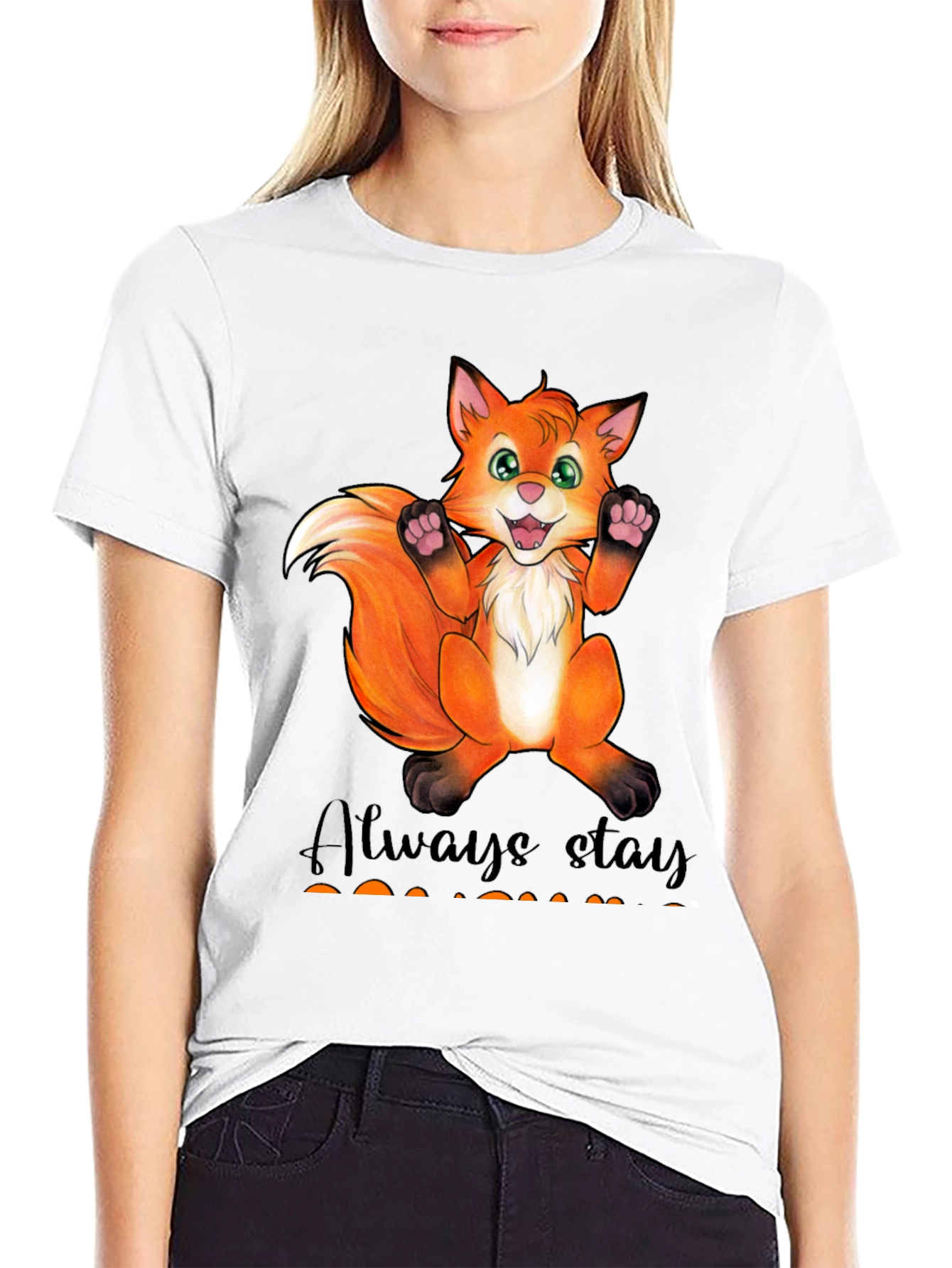 Black Cute Fox Graphic T-Shirt - Always Stay Humble view 9