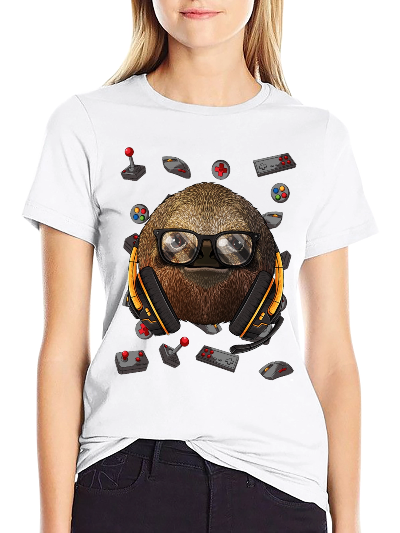 Black Gamer Sloth T-Shirt - Playful Graphic Tee view 9