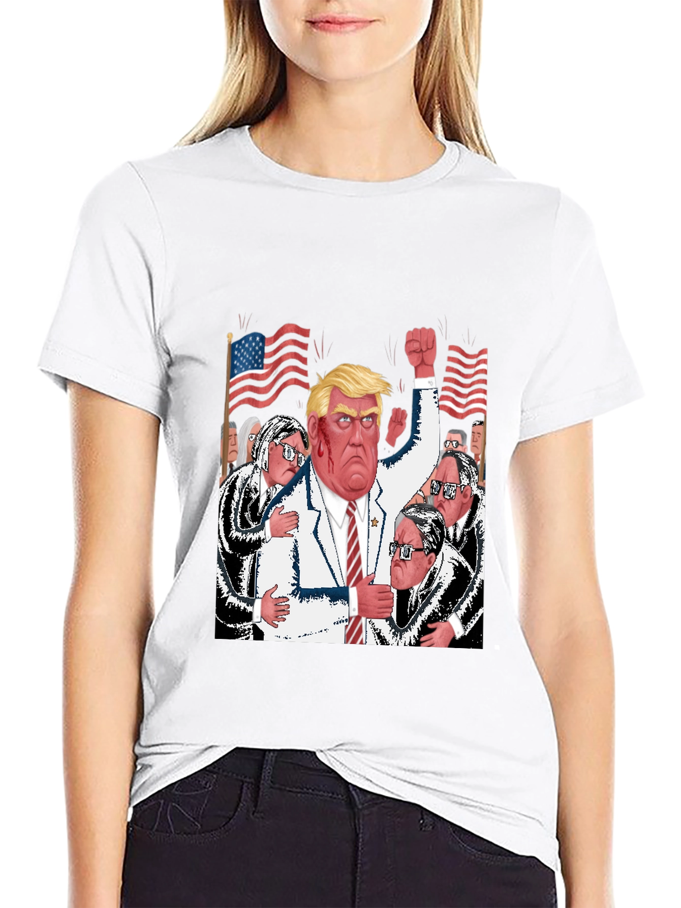 Black Trump Political Cartoon T-Shirt view 9
