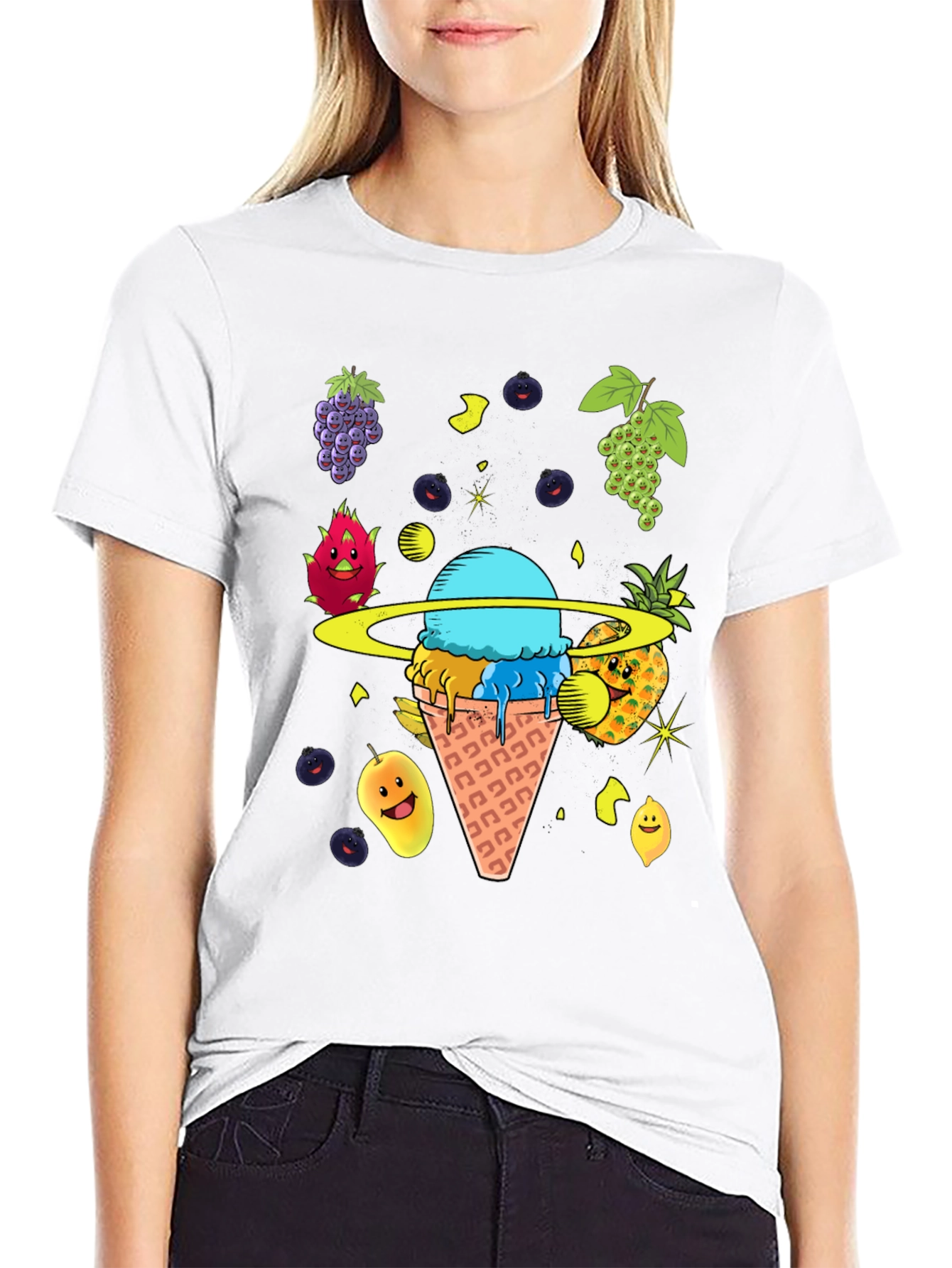 Black Fruit Ice Cream Planet Graphic T-Shirt view 9