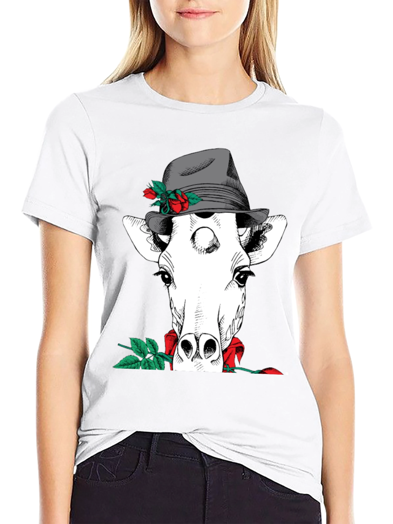 Black Giraffe in Hat Graphic Tee view 9