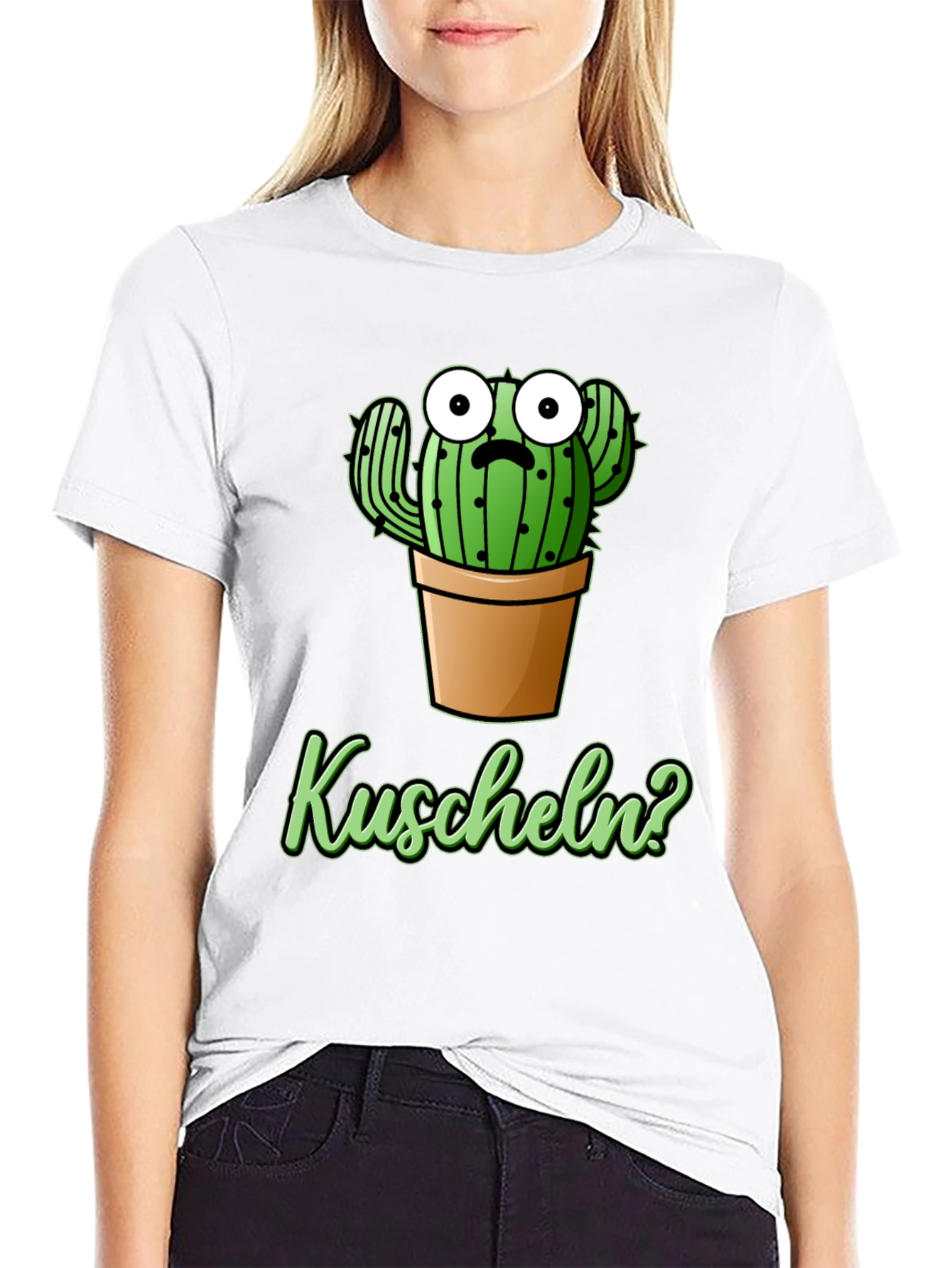 Black Cactus 'Kuscheln?' Black Graphic T-Shirt view 9