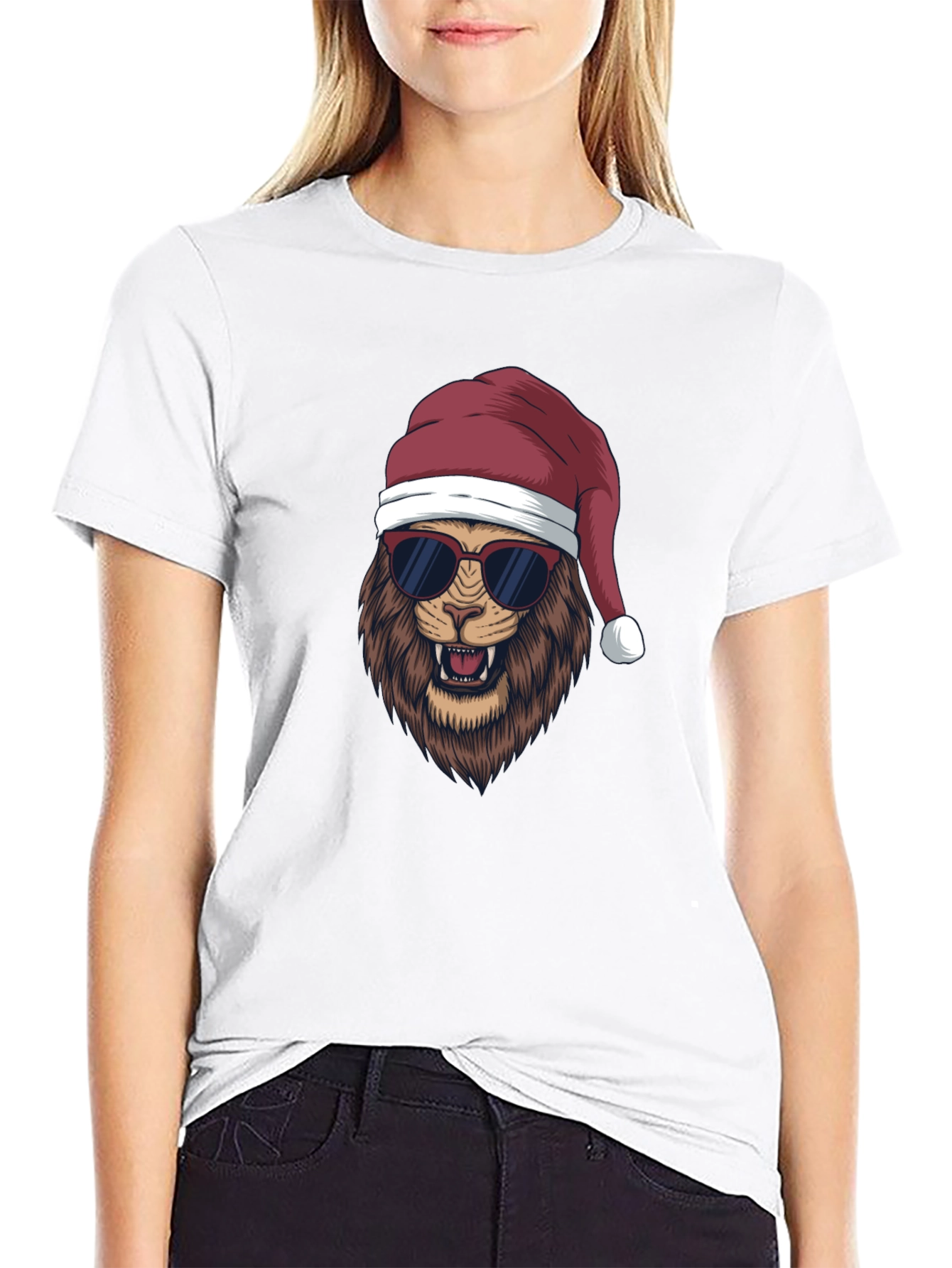 Black Cool Lion Christmas T-Shirt - Holiday Style view 9