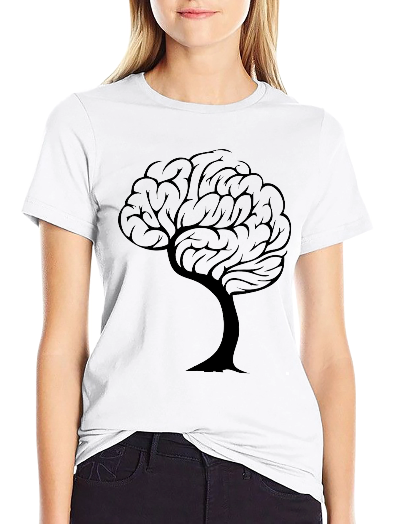 Black Brain Tree Graphic Tee - Thoughtful Design T-Shirt view 9