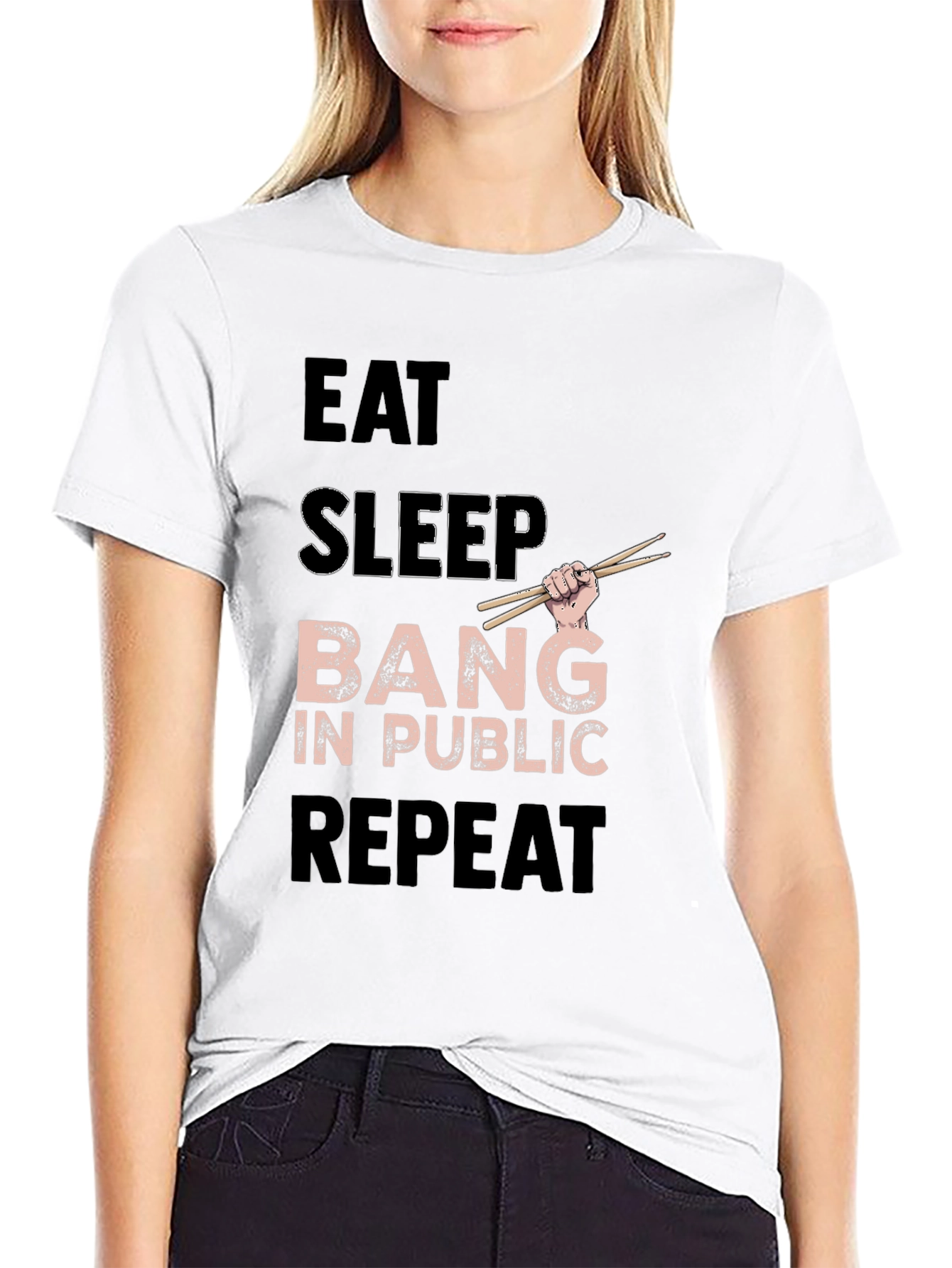Black Eat Sleep Bang in Public Repeat Funny Drummer T-Shirt view 9