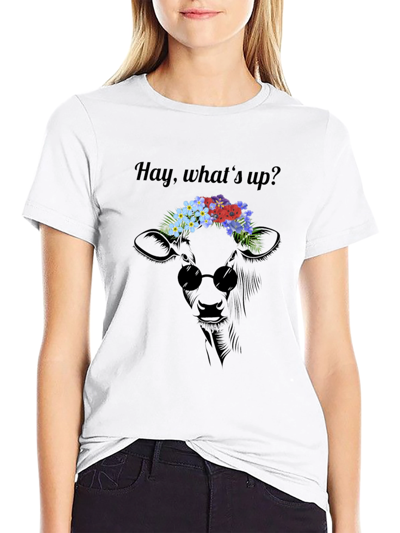 Black Cool Cow Flower Crown Graphic Tee view 9