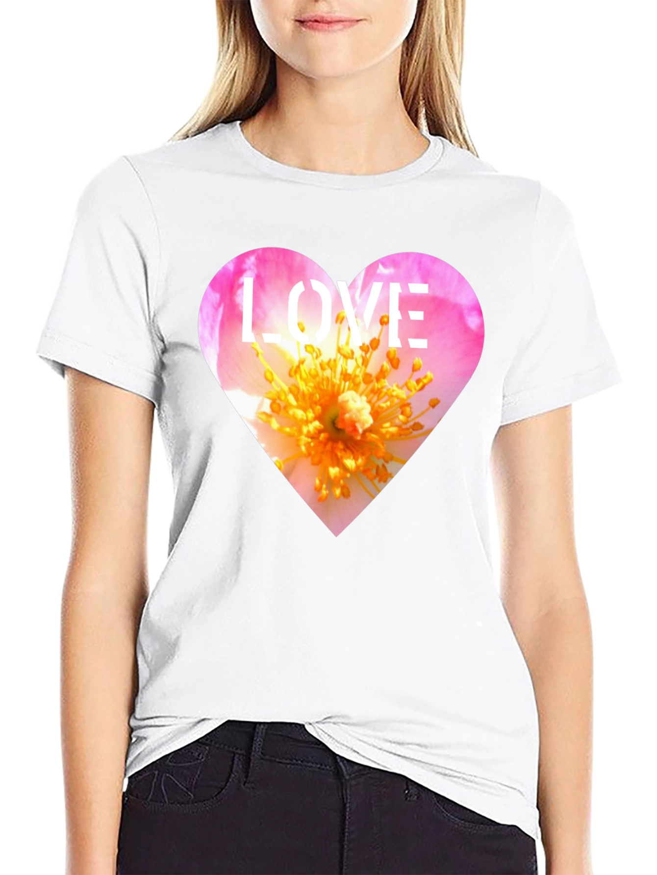 Black Love Heart Floral T-Shirt - Stylish Graphic Tee view 9