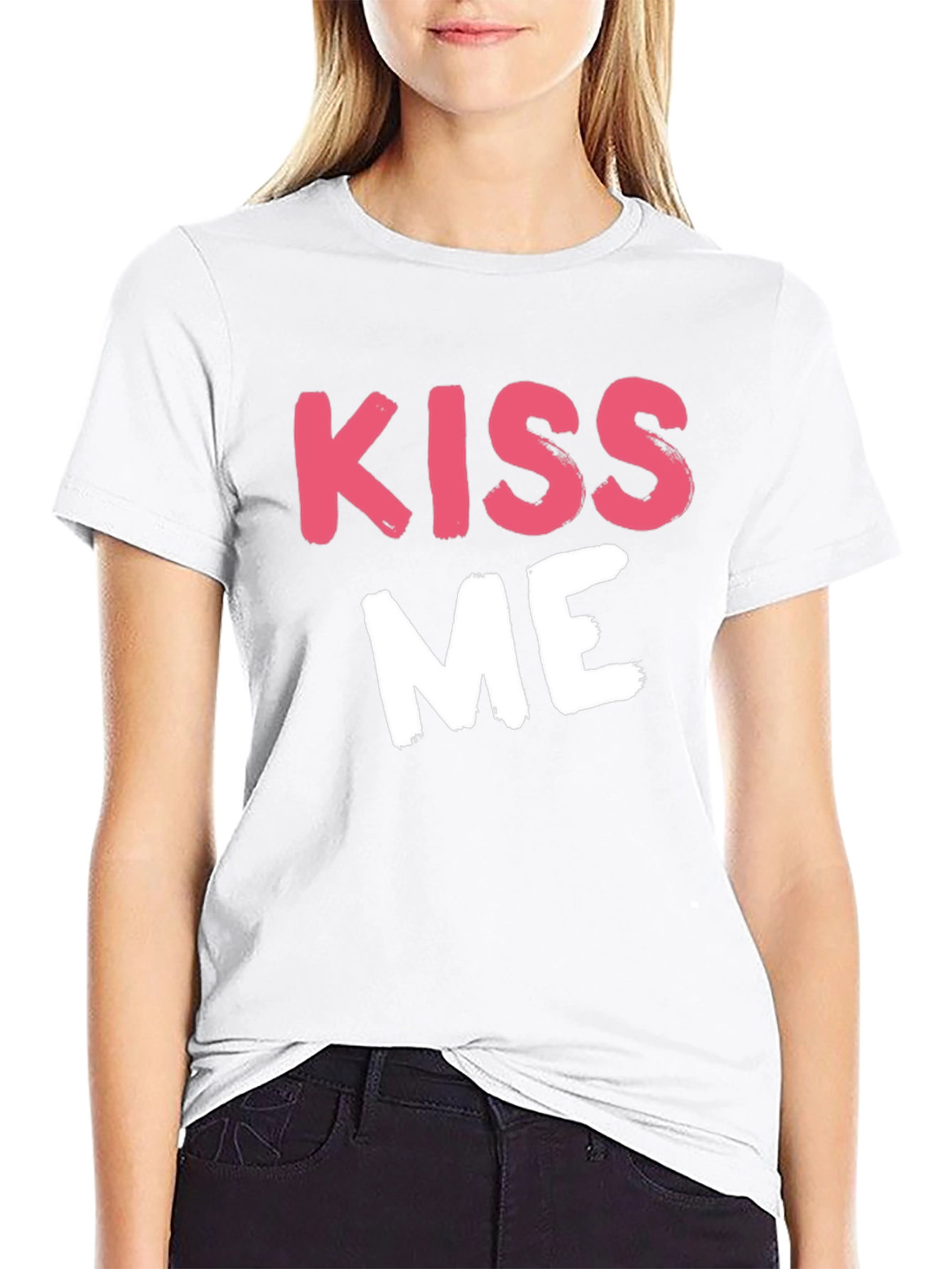 Black Kiss Me Graphic Tee - Black Crew Neck T-Shirt view 9