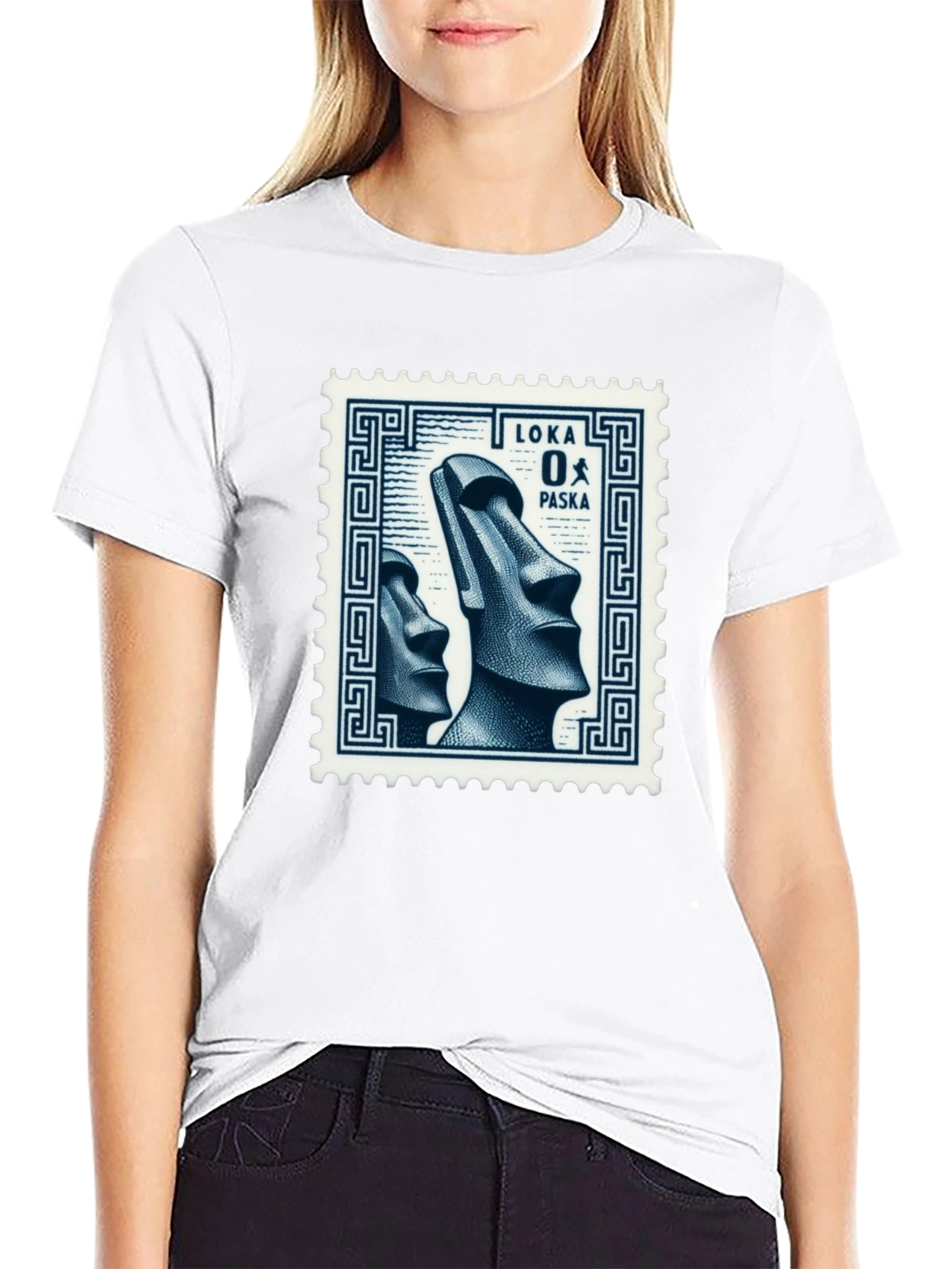 Black Moai Easter Island Stamp Graphic T-Shirt view 9