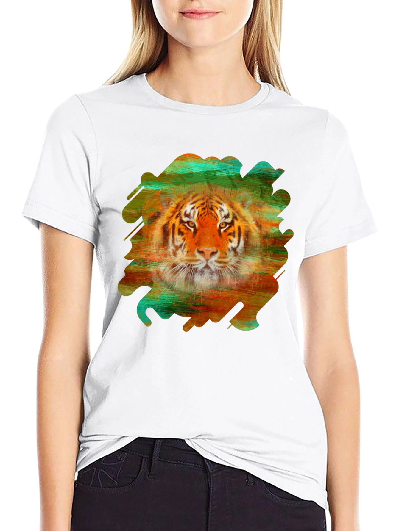 Black Tiger Graphic Tee - Brushstroke Design Black T-Shirt view 9