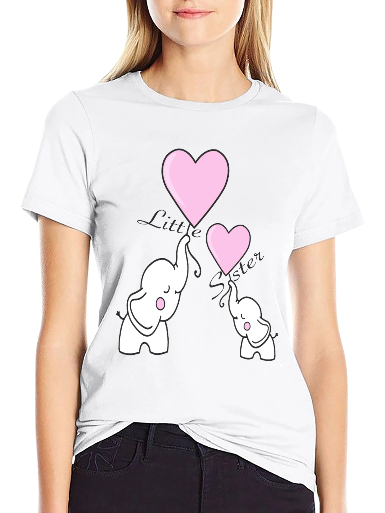 Black Cute Elephant Heart Graphic Tee - Black view 9