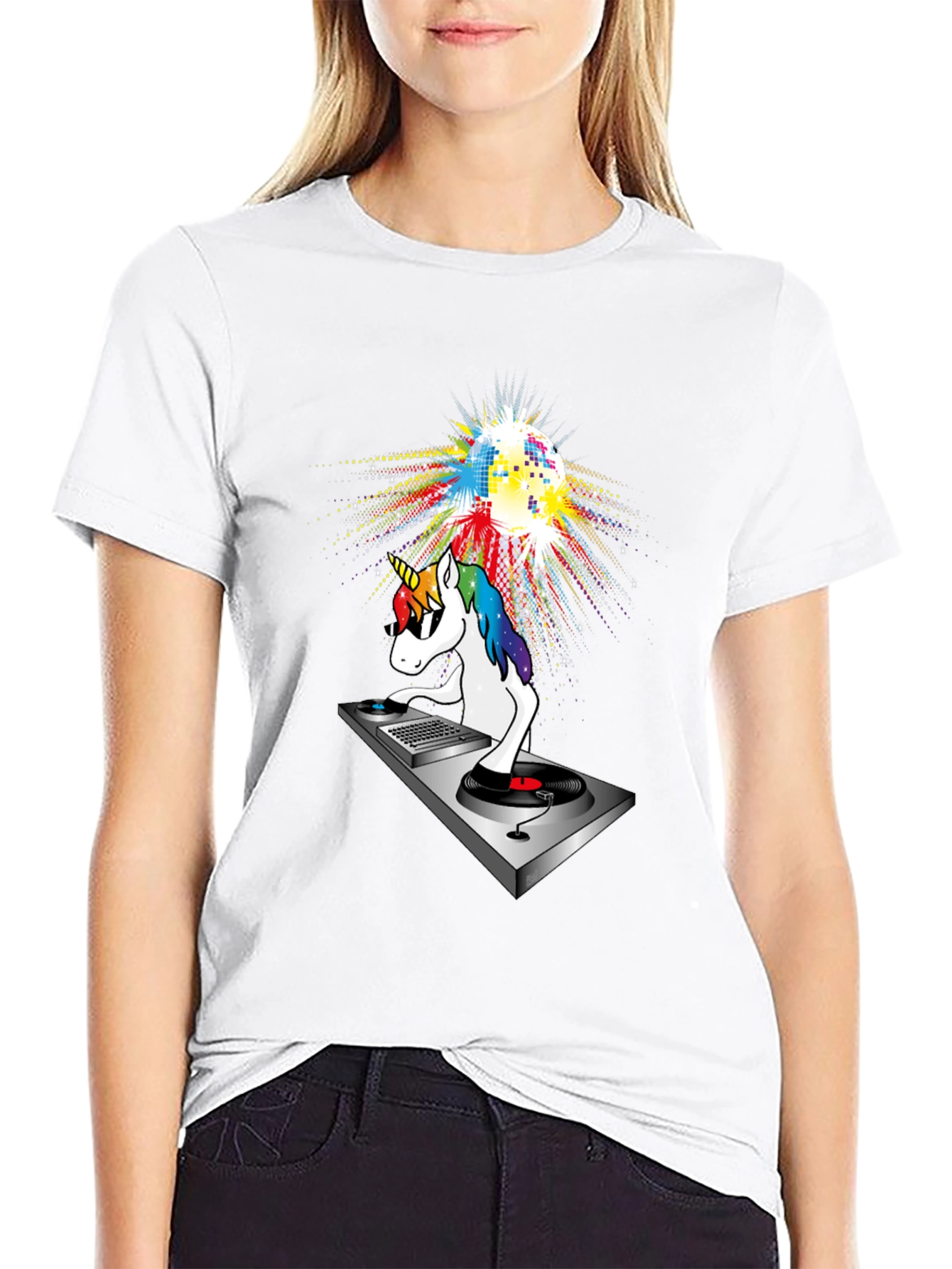 Black DJ Unicorn T-Shirt: Colorful Disco Party! view 9