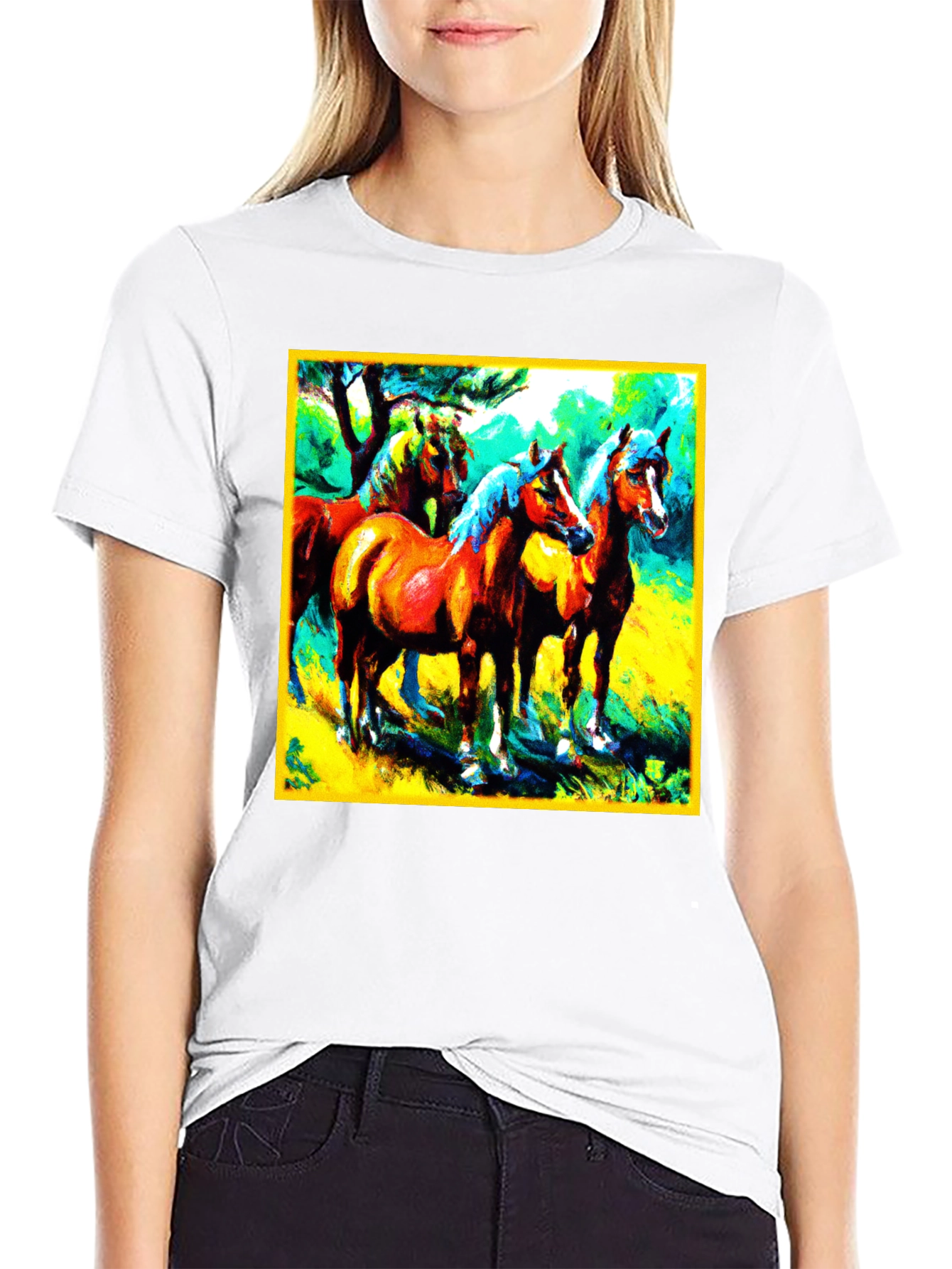 Black Horse Painting Graphic Tee - Men's Black T-Shirt view 9