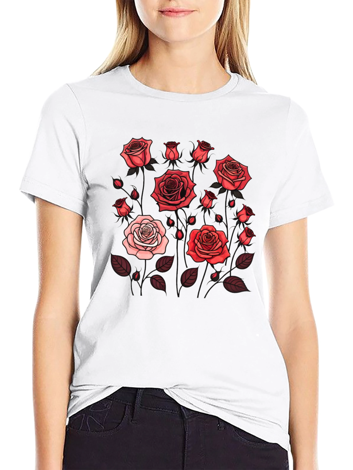 Black Floral Rose Print T-Shirt - Black view 9