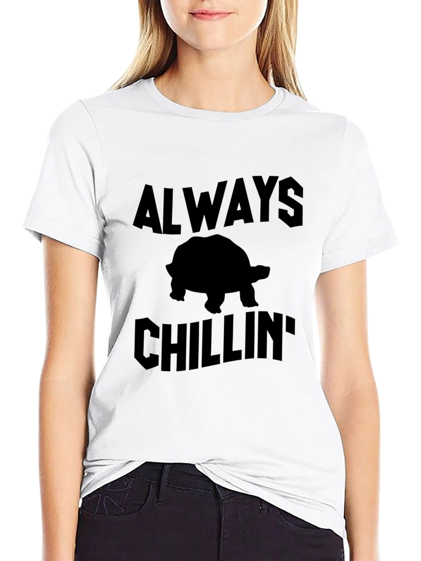 Black Always Chillin' Turtle Black Graphic T-Shirt view 9