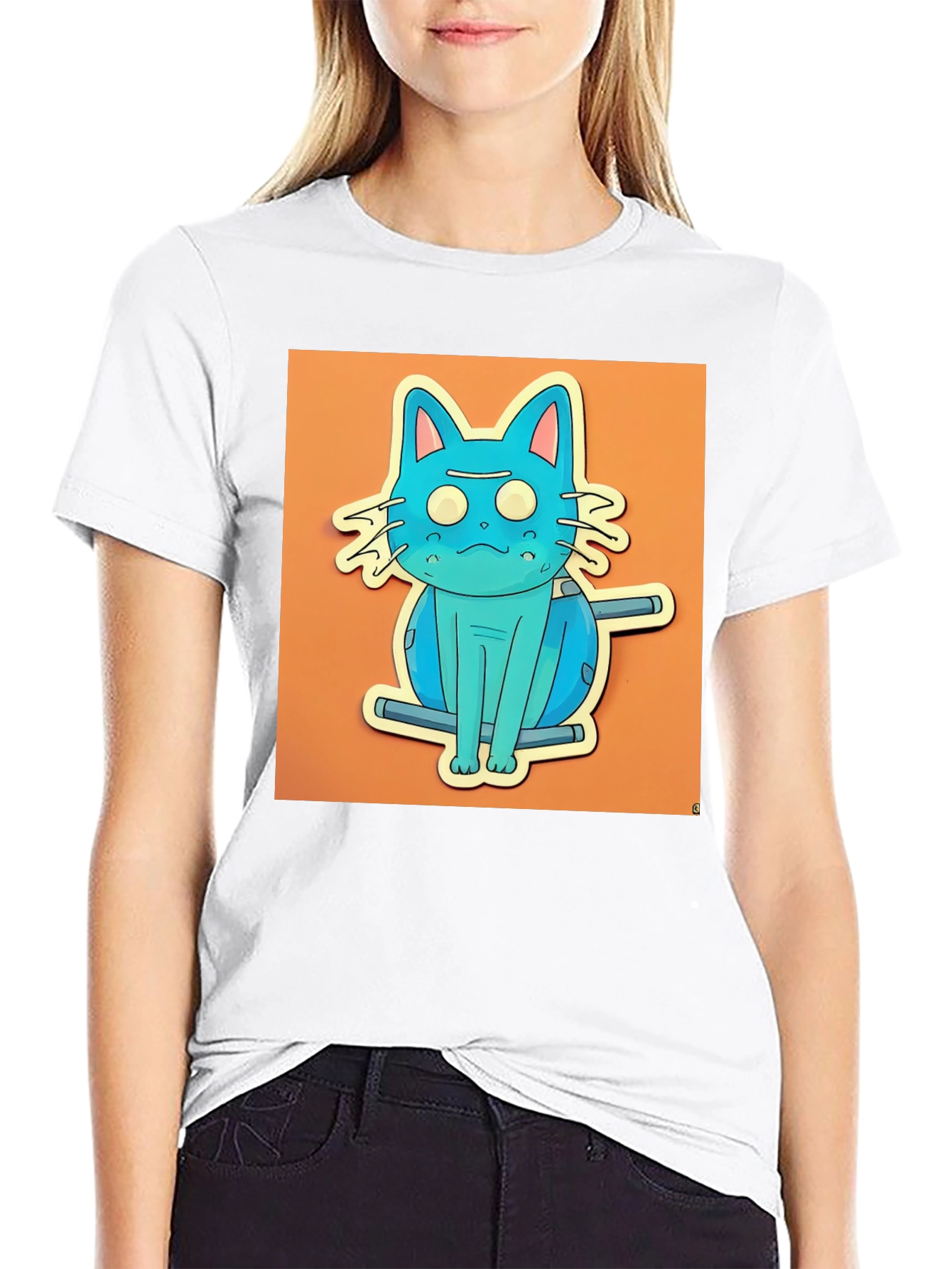 Black Blue Cat T-Shirt - Funky Cartoon Style view 9