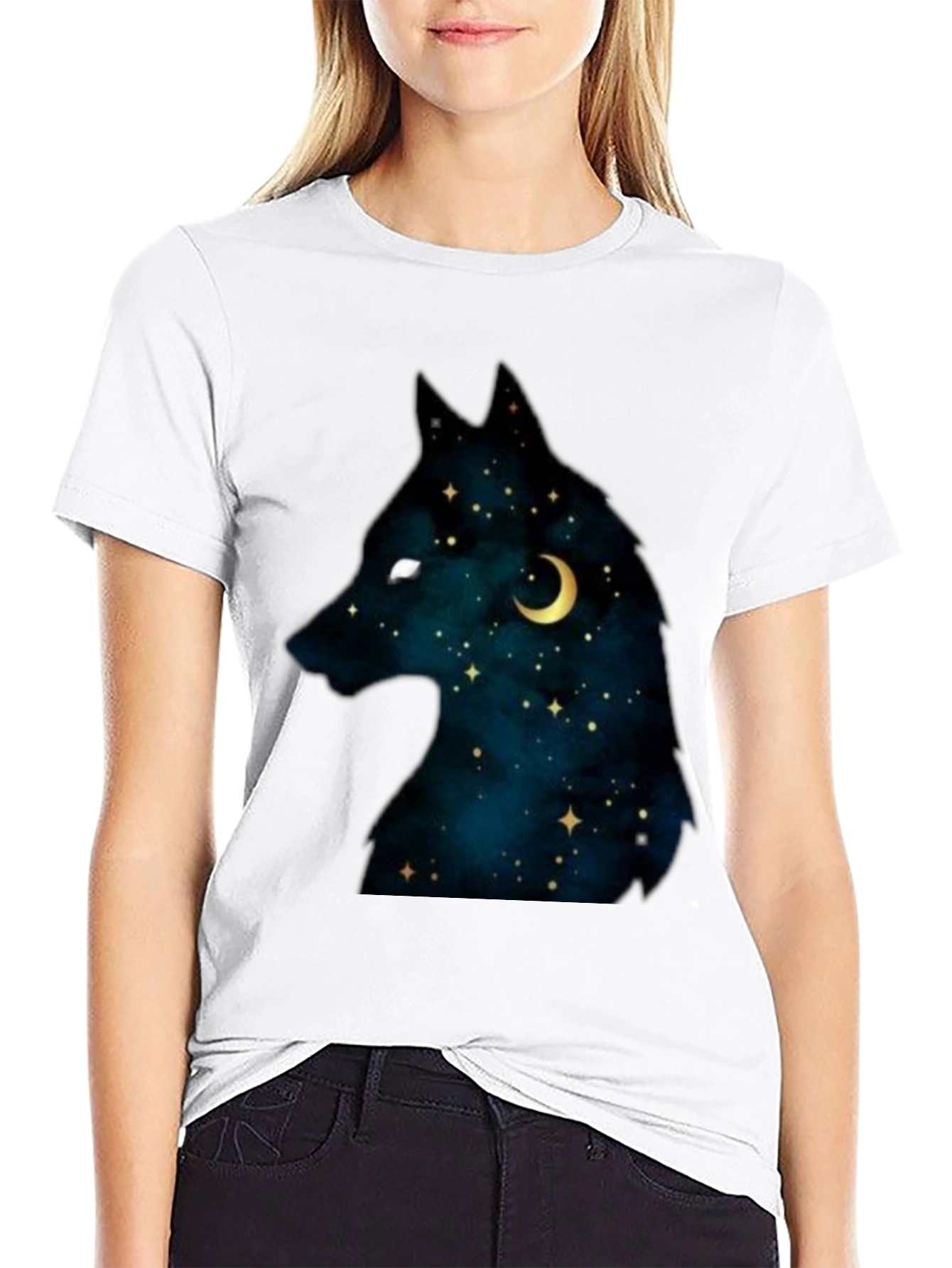 Black Celestial Wolf Graphic Tee - Black view 9