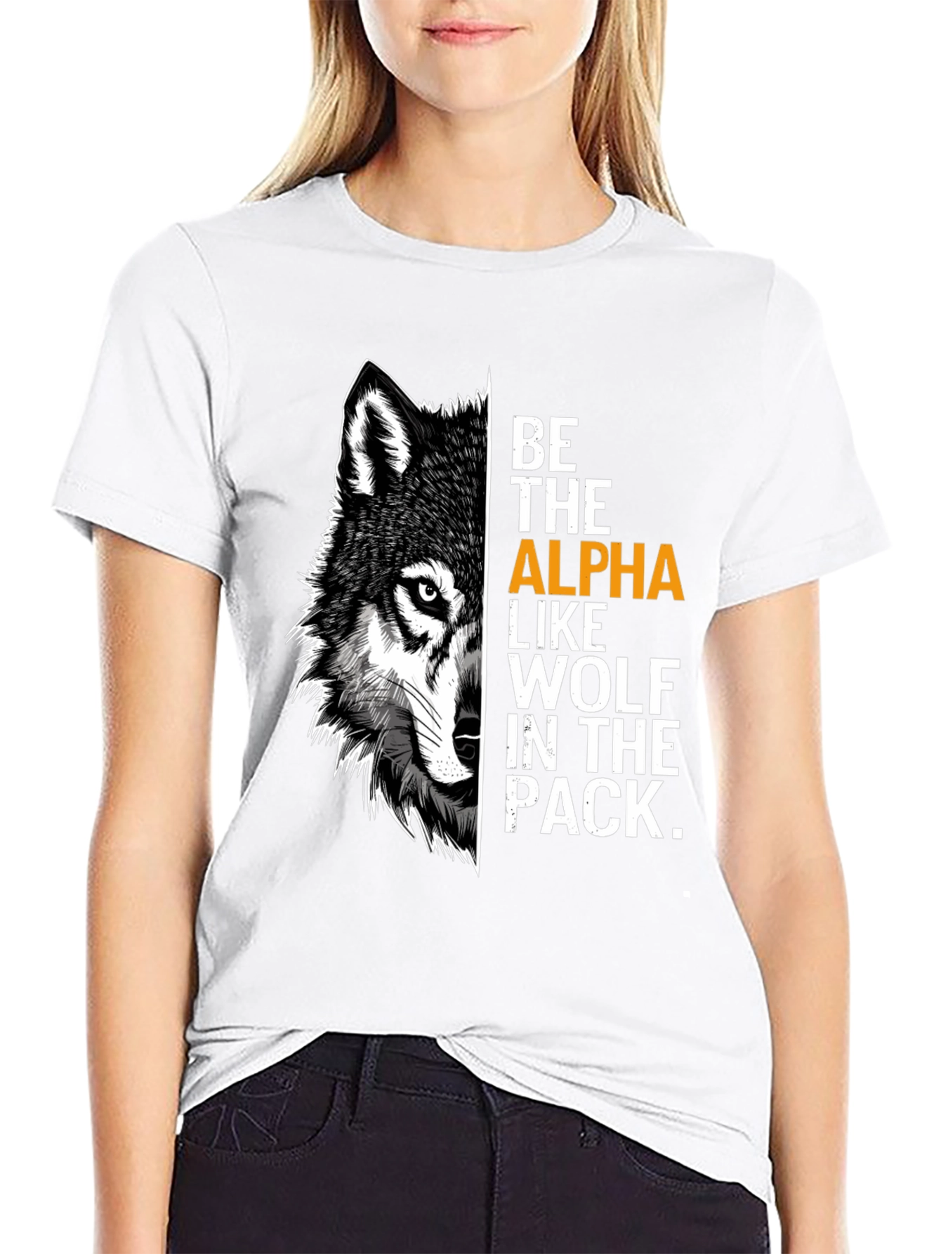 Black Be the Alpha Wolf Graphic Print T-Shirt view 9