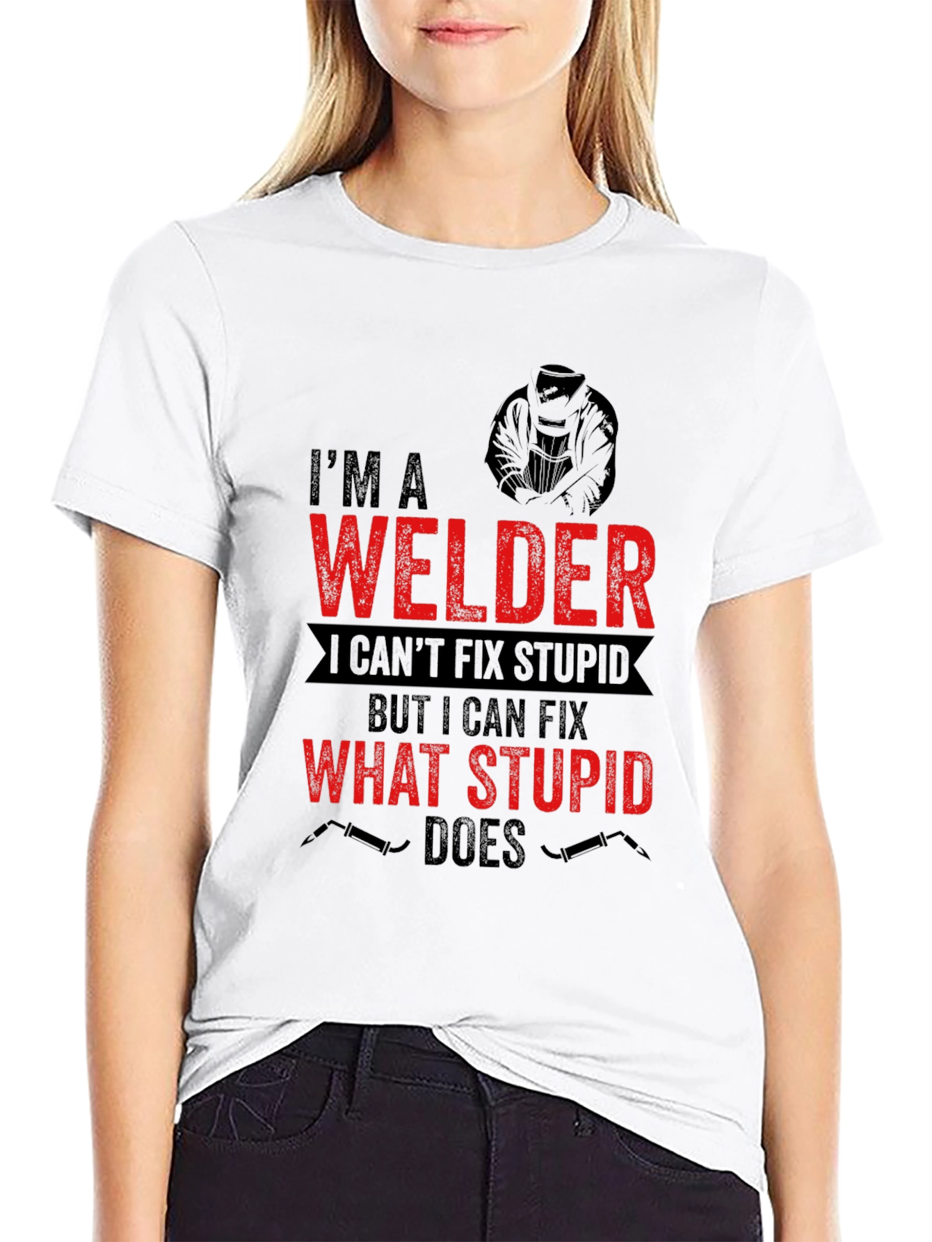 Black Welder T-Shirt: I Can Fix What Stupid Does - Black view 9