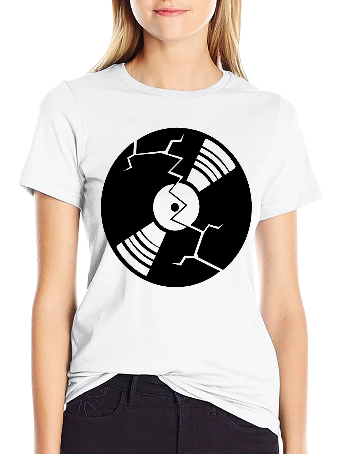 Black Cracked Vinyl Record Graphic T-Shirt view 9