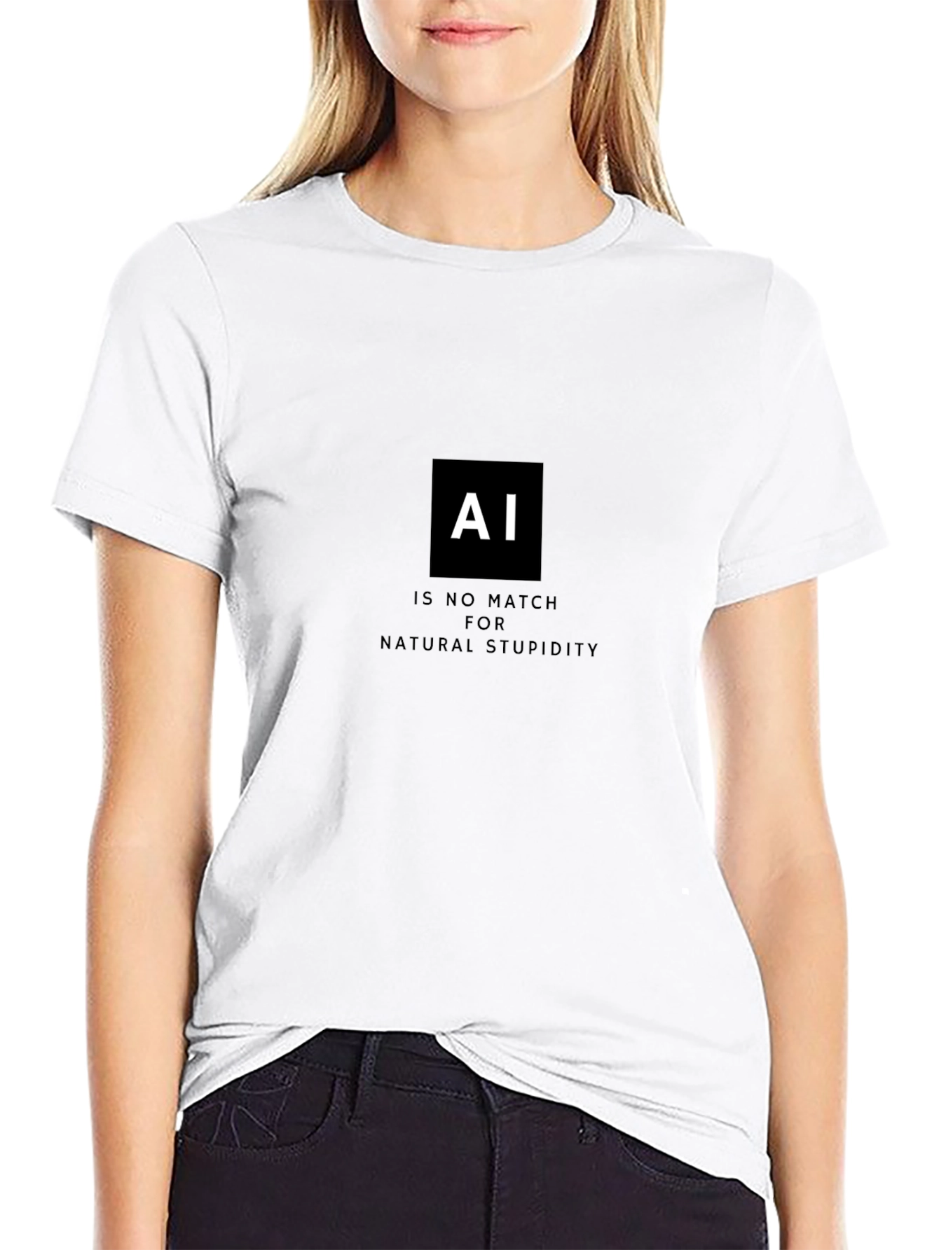 Black AI vs. Natural Stupidity T-Shirt - Black Cotton Tee view 9