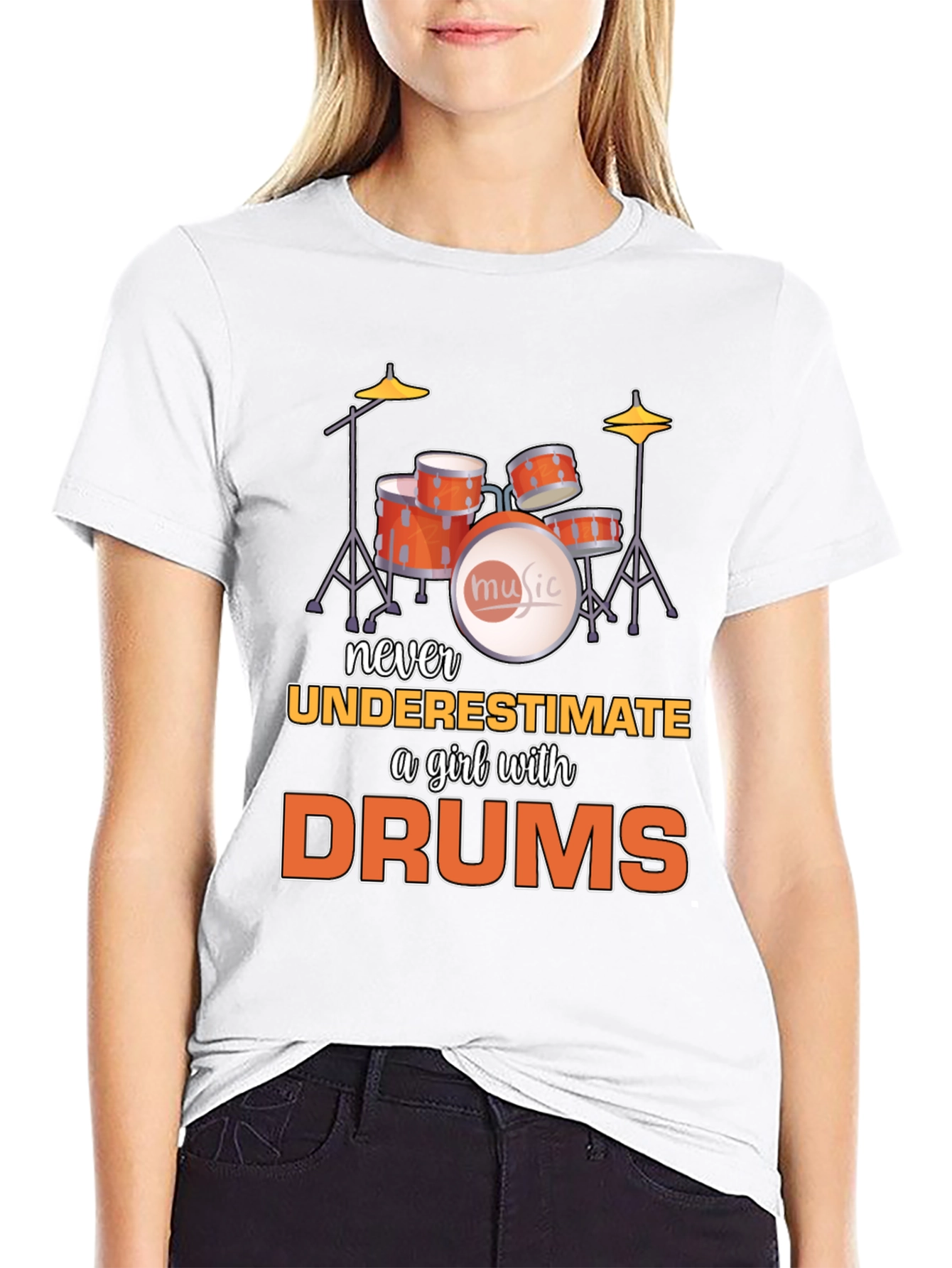 Black Never Underestimate a Girl with Drums T-Shirt view 9