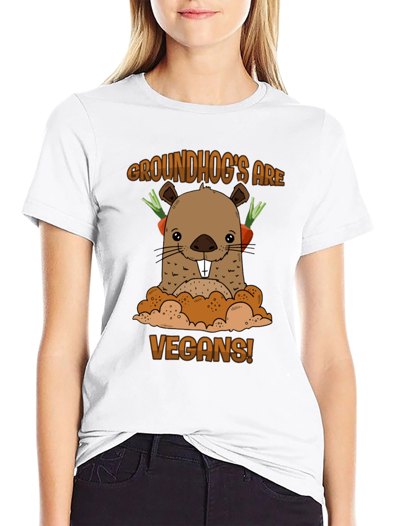 Black Groundhog Vegan T-Shirt - Cute Animal Tee view 9