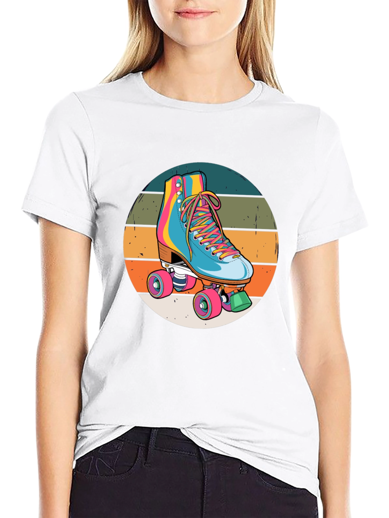 Black Retro Roller Skate Graphic Tee view 9
