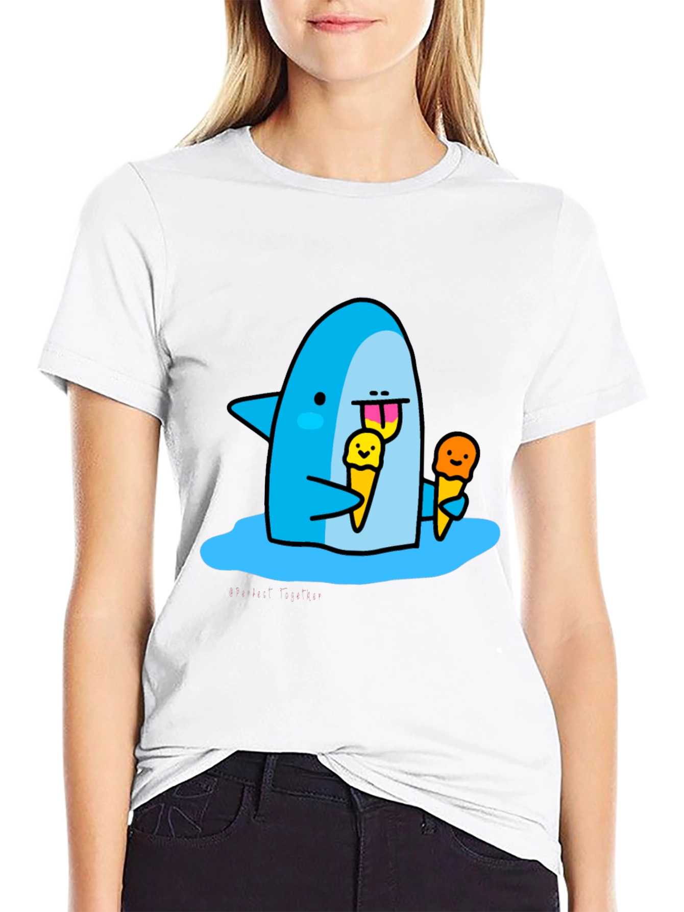 Black Shark Eating Ice Cream Graphic T-Shirt view 9