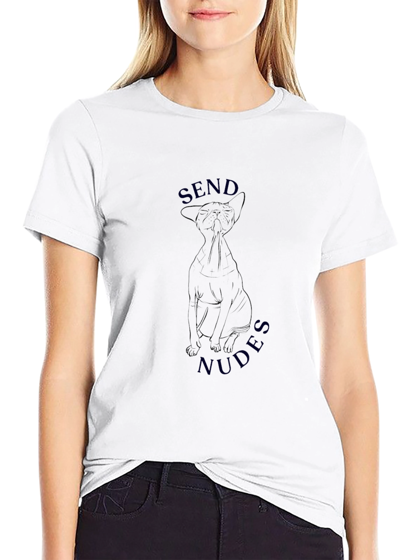 Black Send Nudes Cat Graphic Black T-Shirt view 9
