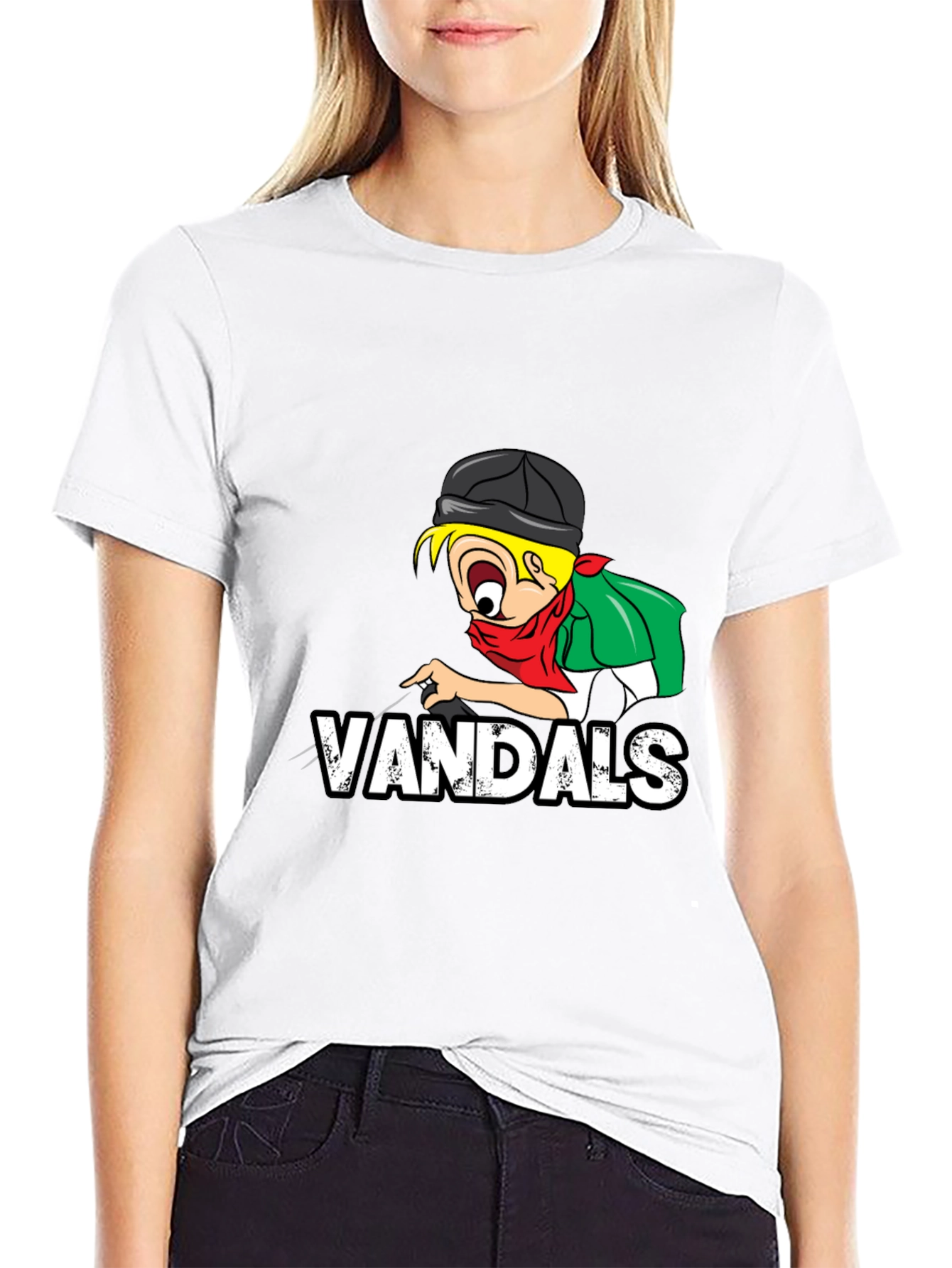 Black Vandals Cartoon Graphic Black T-Shirt view 9
