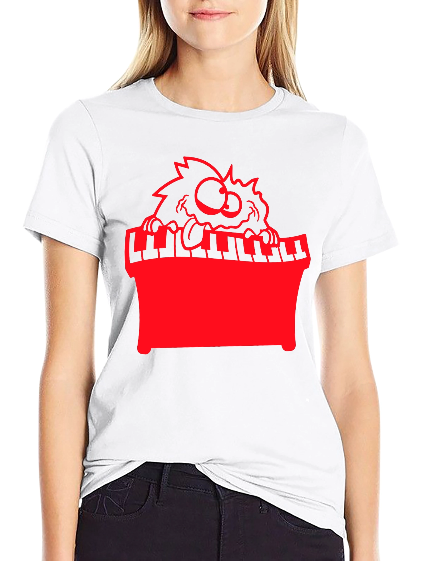 Black Funny Monster Playing Piano Graphic Tee view 9