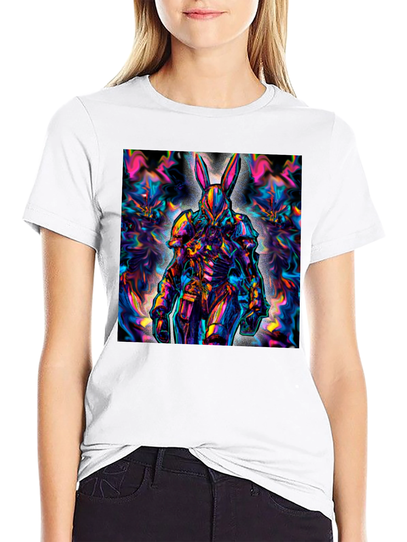 Black Psychedelic Rabbit Warrior Black T-Shirt view 9