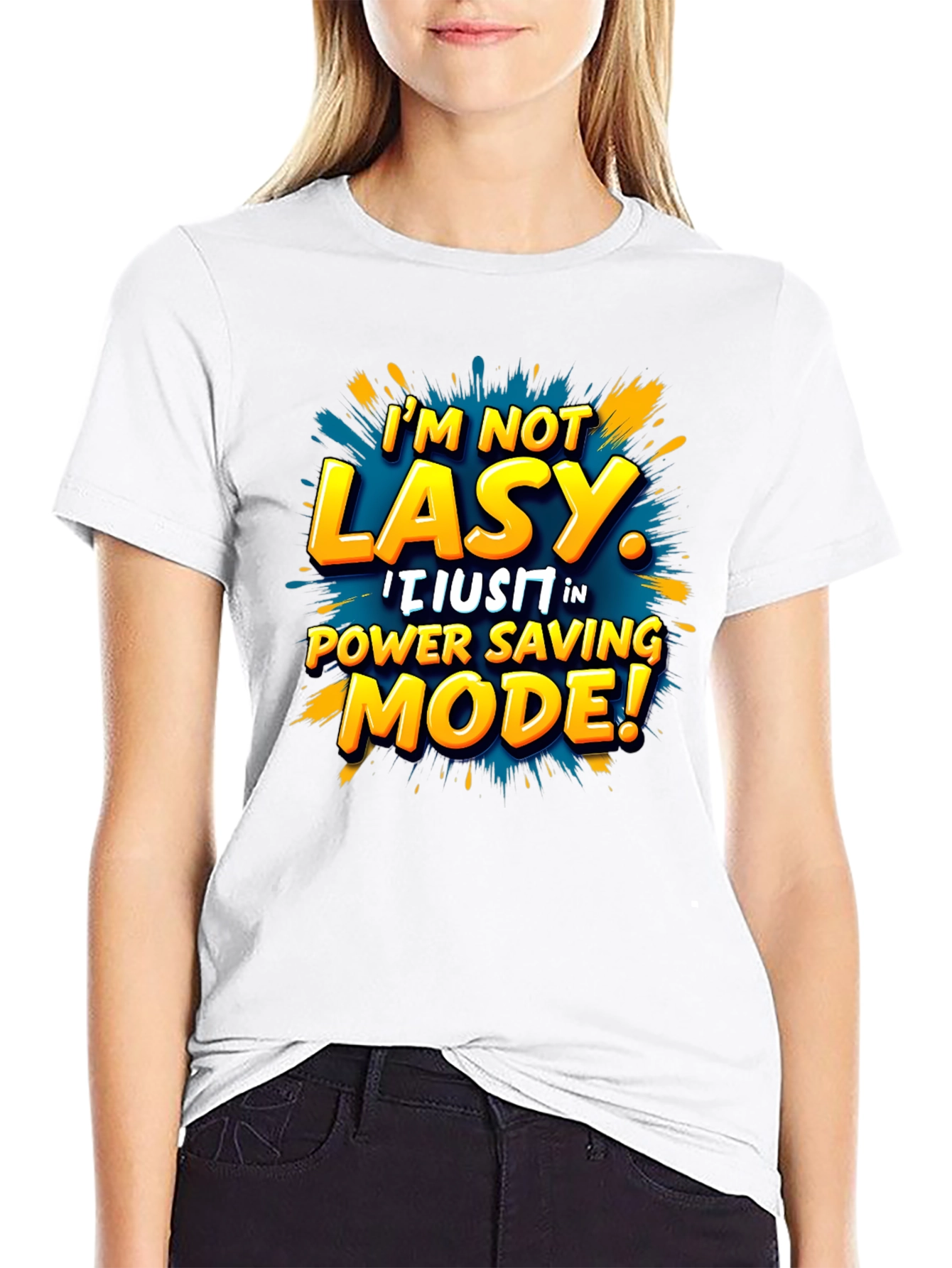 Black Funny Power Saving Mode T-Shirt - Novelty Lazy Joke Tee view 9