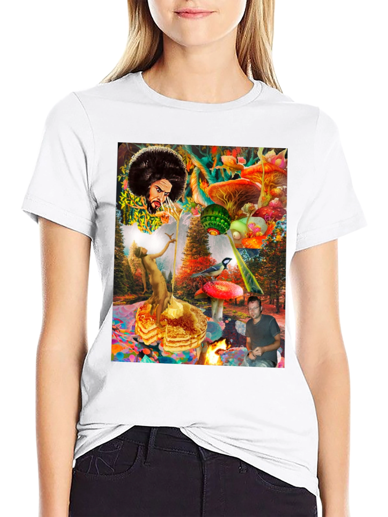 Black Psychedelic Fantasy Graphic Print T-Shirt view 9