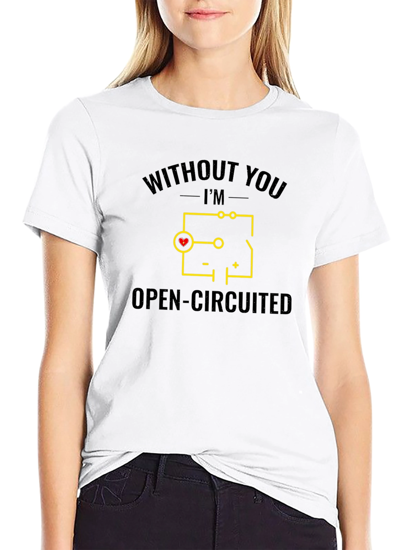Black Open-Circuited Heart Graphic Tee - Black Cotton T-Shirt view 9