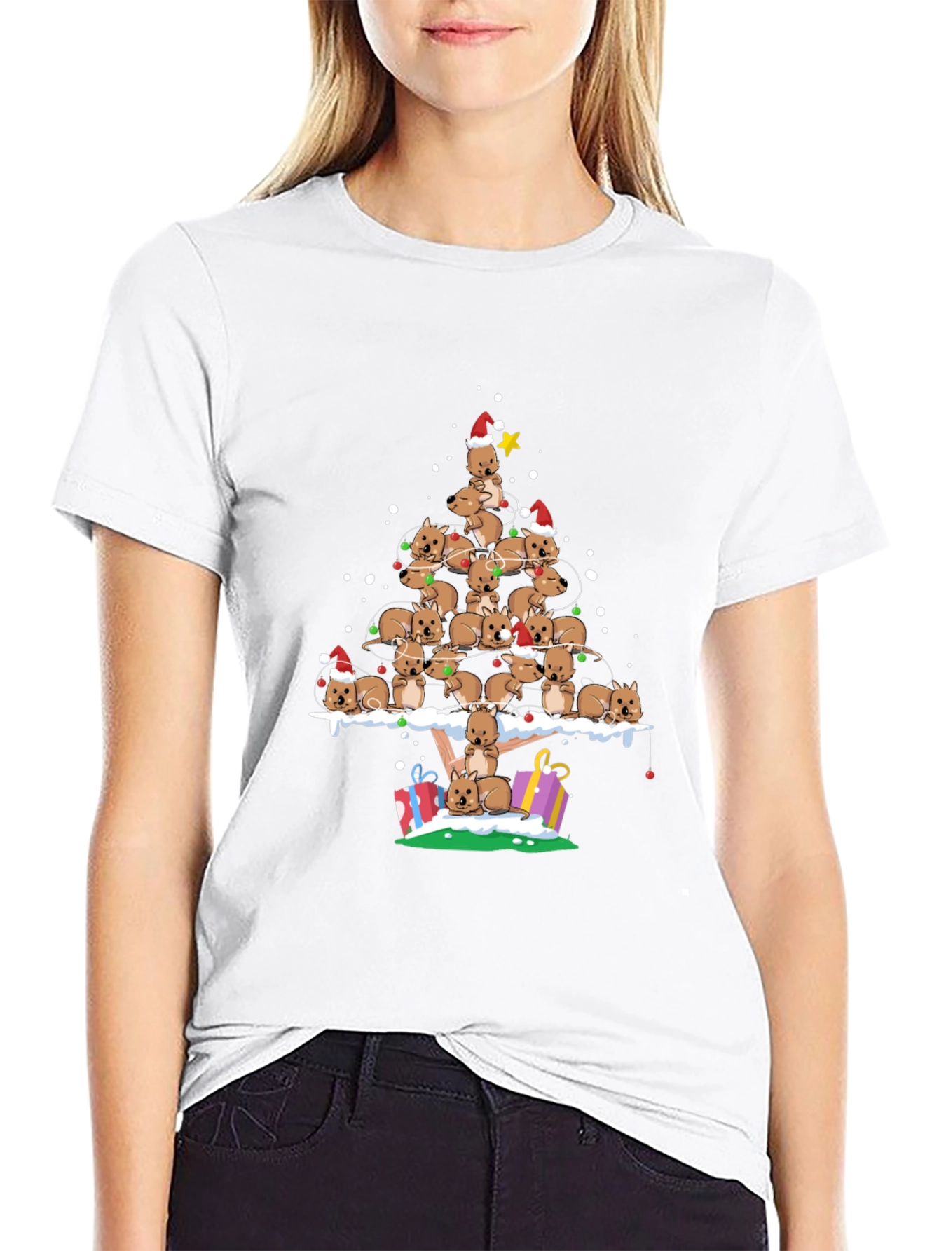 Black Wombat Christmas Tree T-Shirt - Festive Holiday Apparel view 9