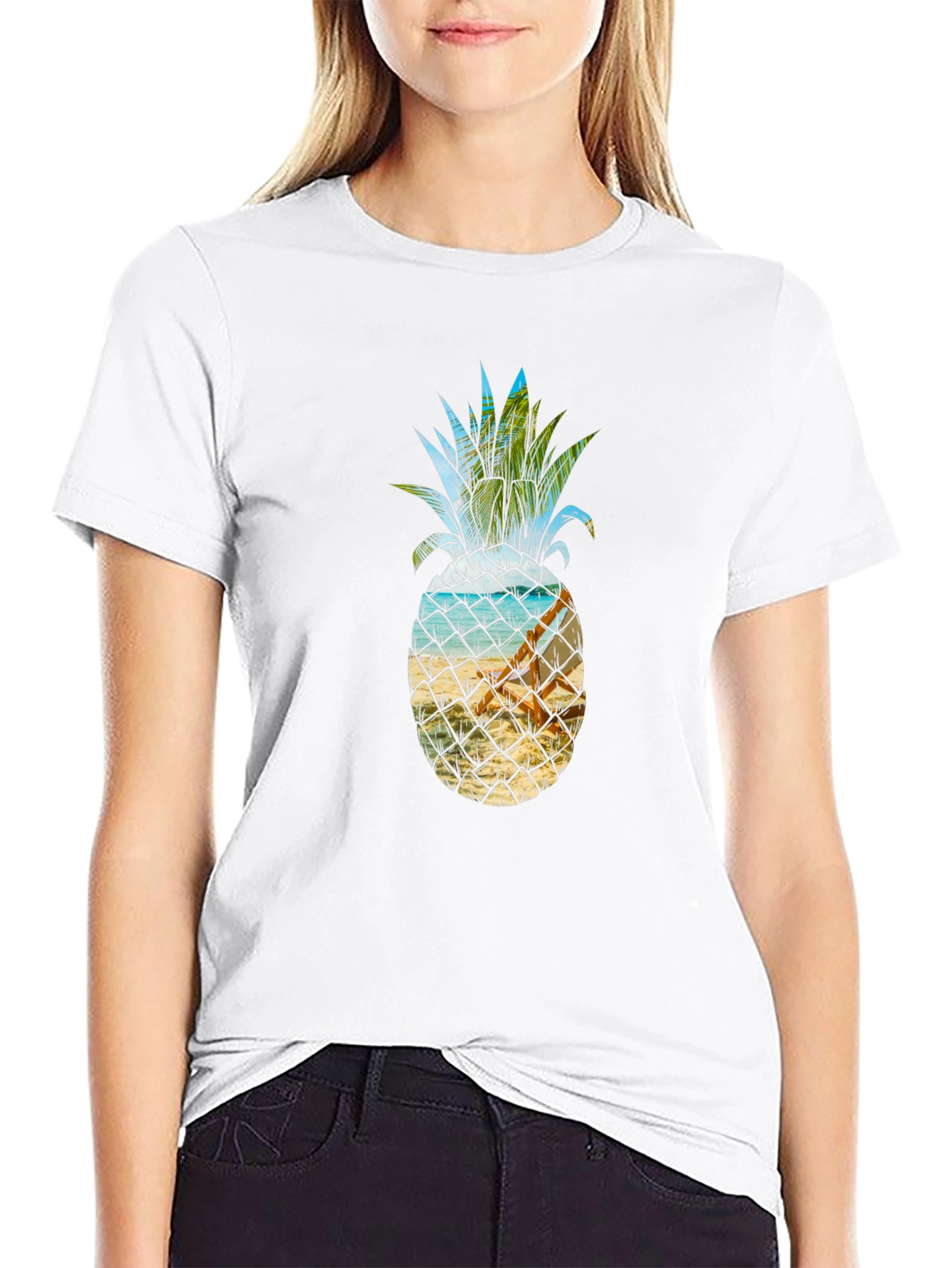 Black Tropical Pineapple Beach T-Shirt view 9