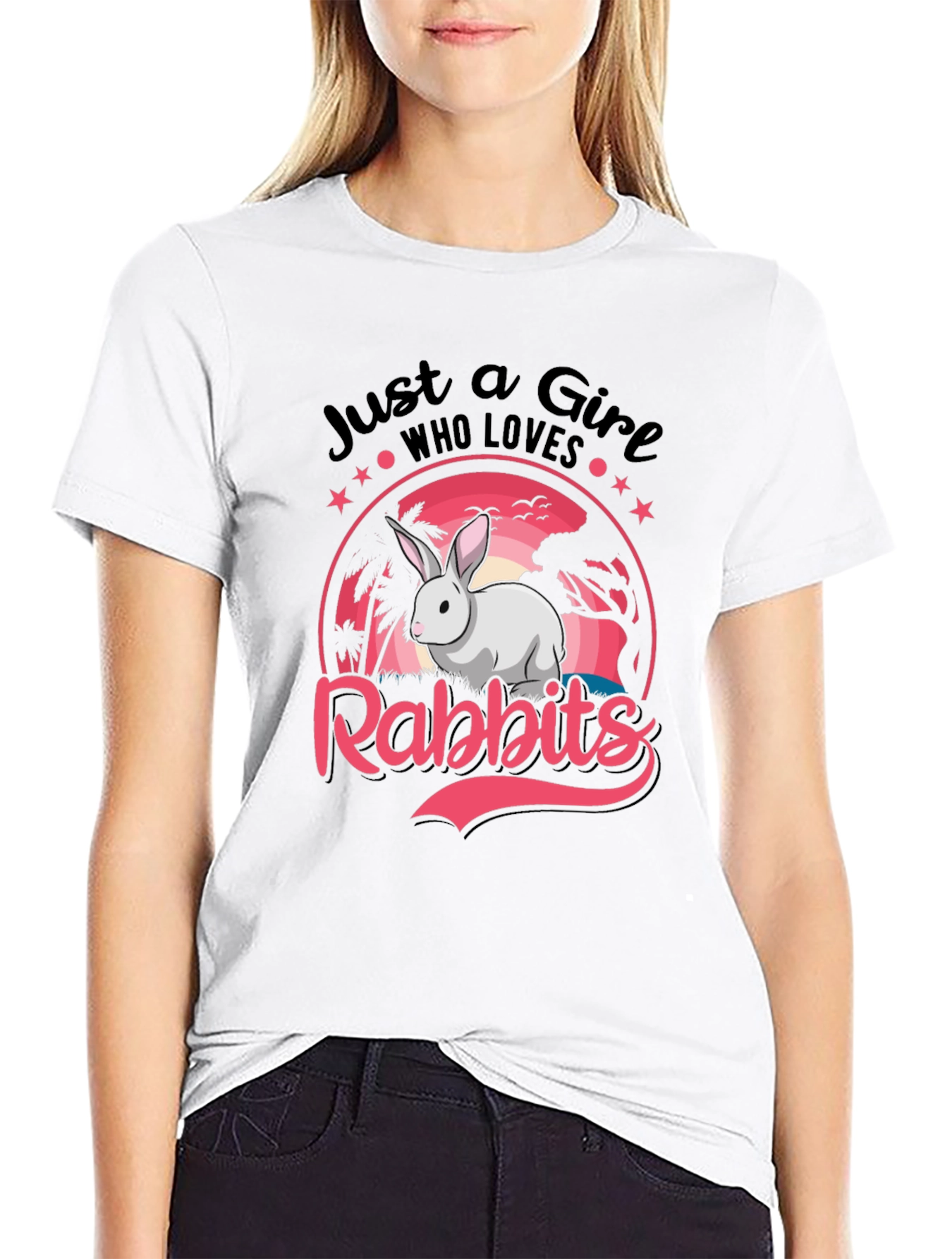 Black Just a Girl Who Loves Rabbits T-Shirt view 9