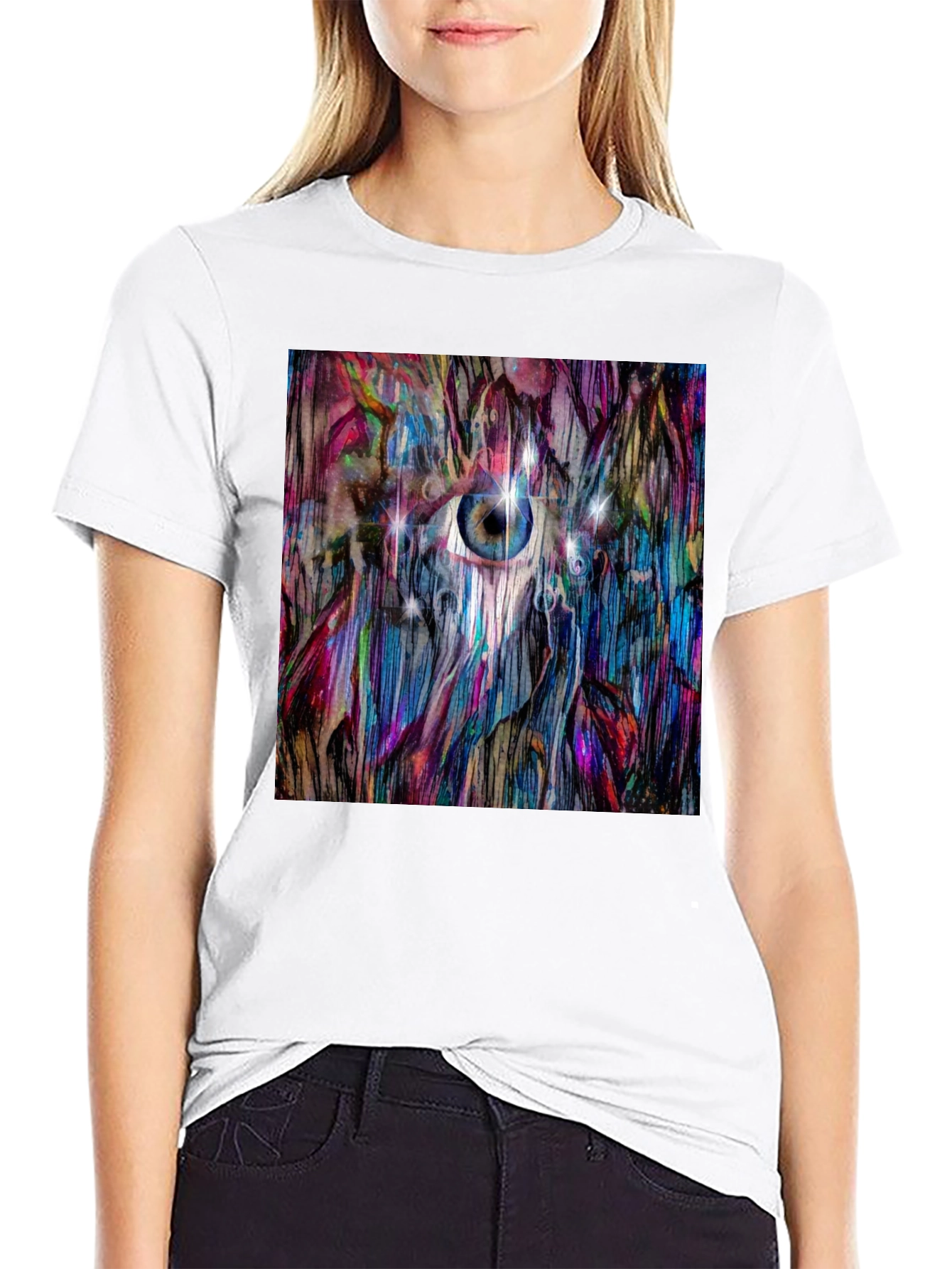 Black Abstract Eye T-Shirt: Artistic Graphic Tee view 9