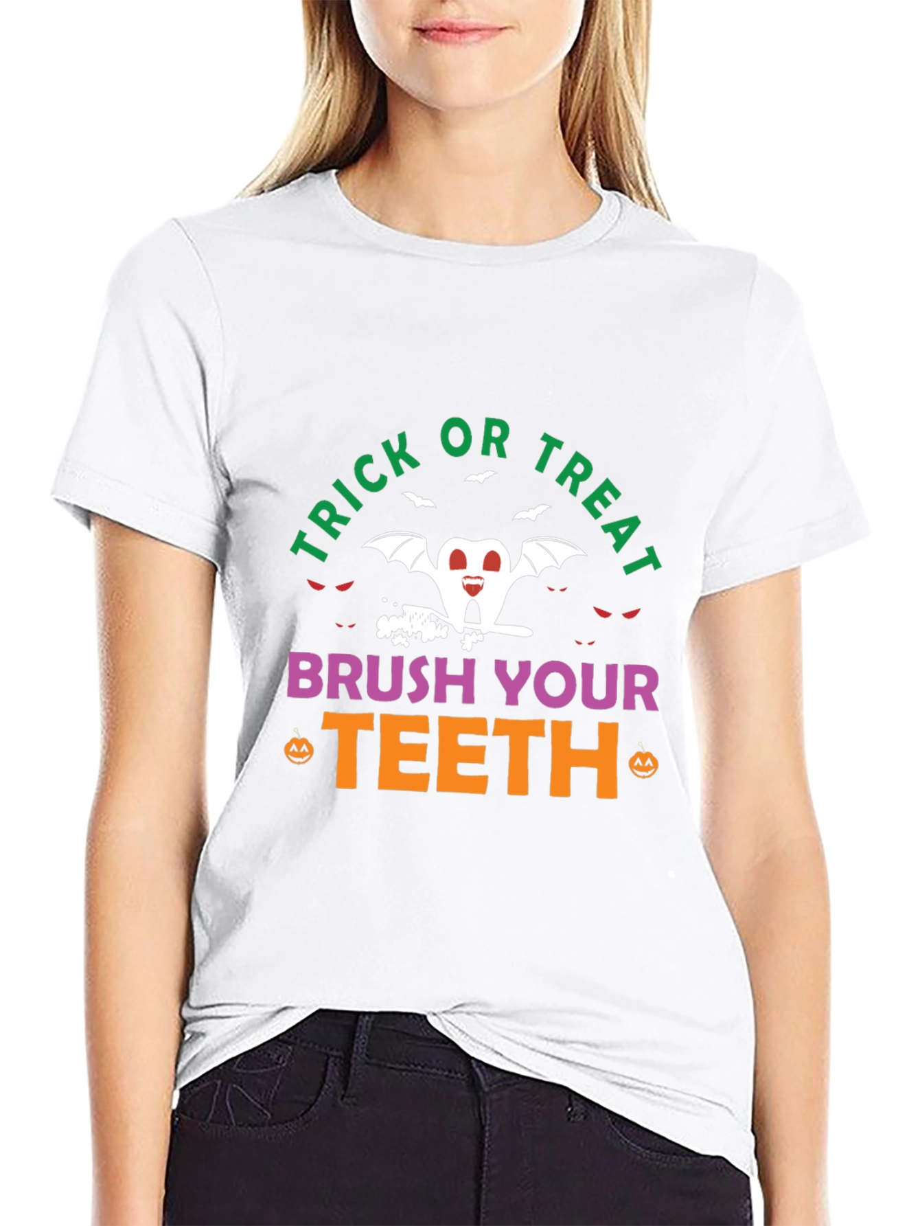 Black Trick or Treat Brush Your Teeth Halloween T-Shirt view 9