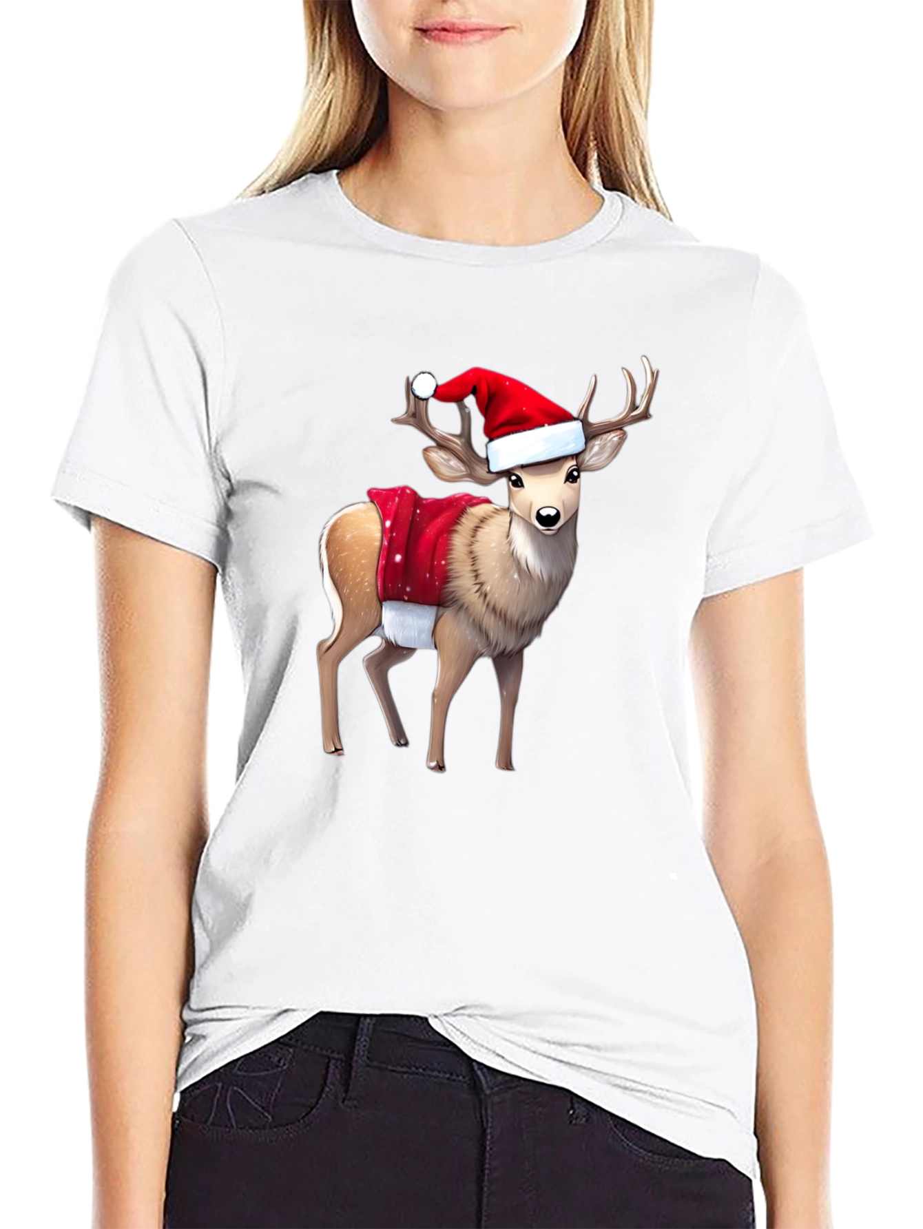 Black Festive Reindeer Graphic Tee - Holiday Style view 9
