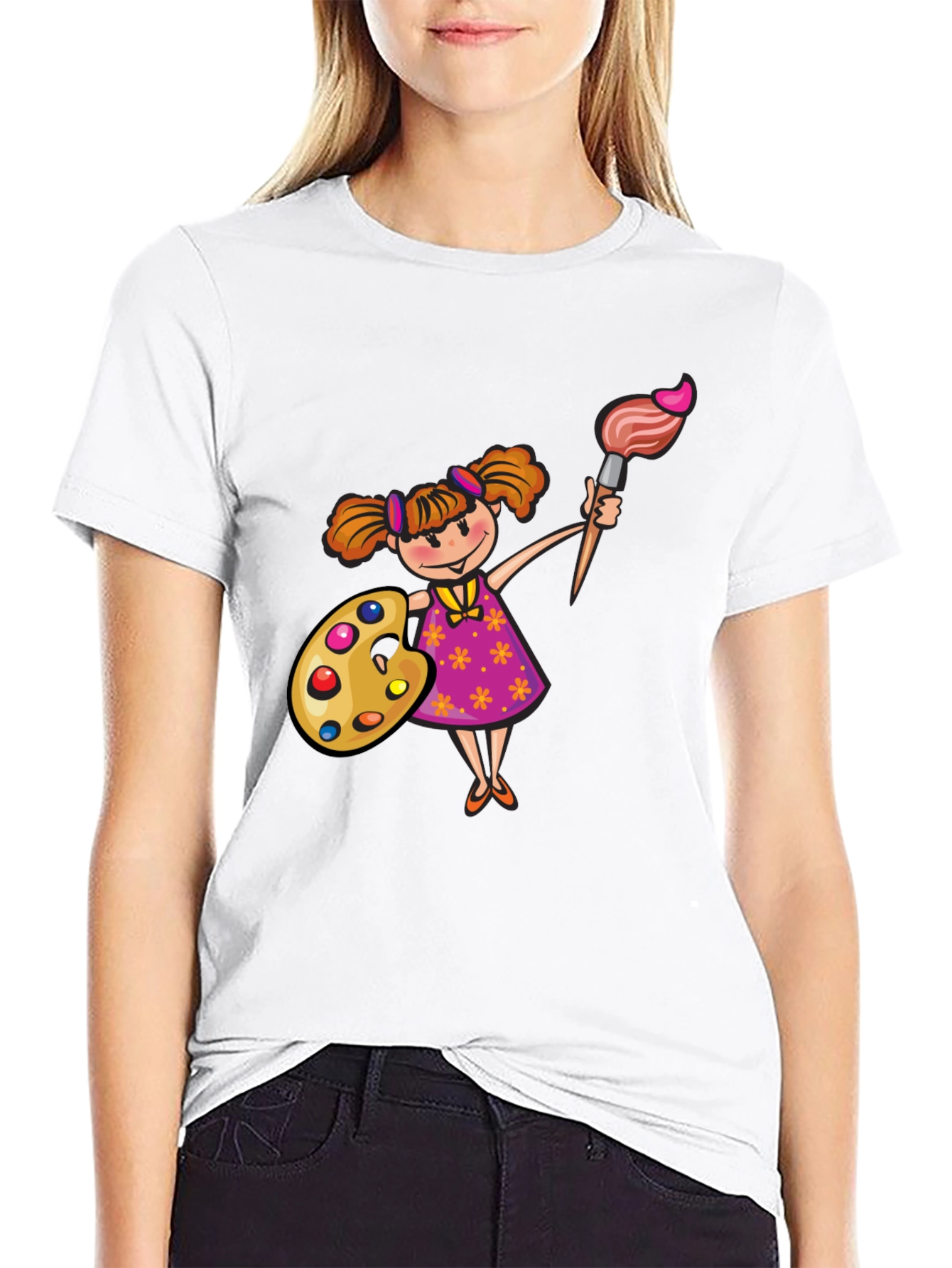 Black Painter Girl Graphic Black T-Shirt view 9