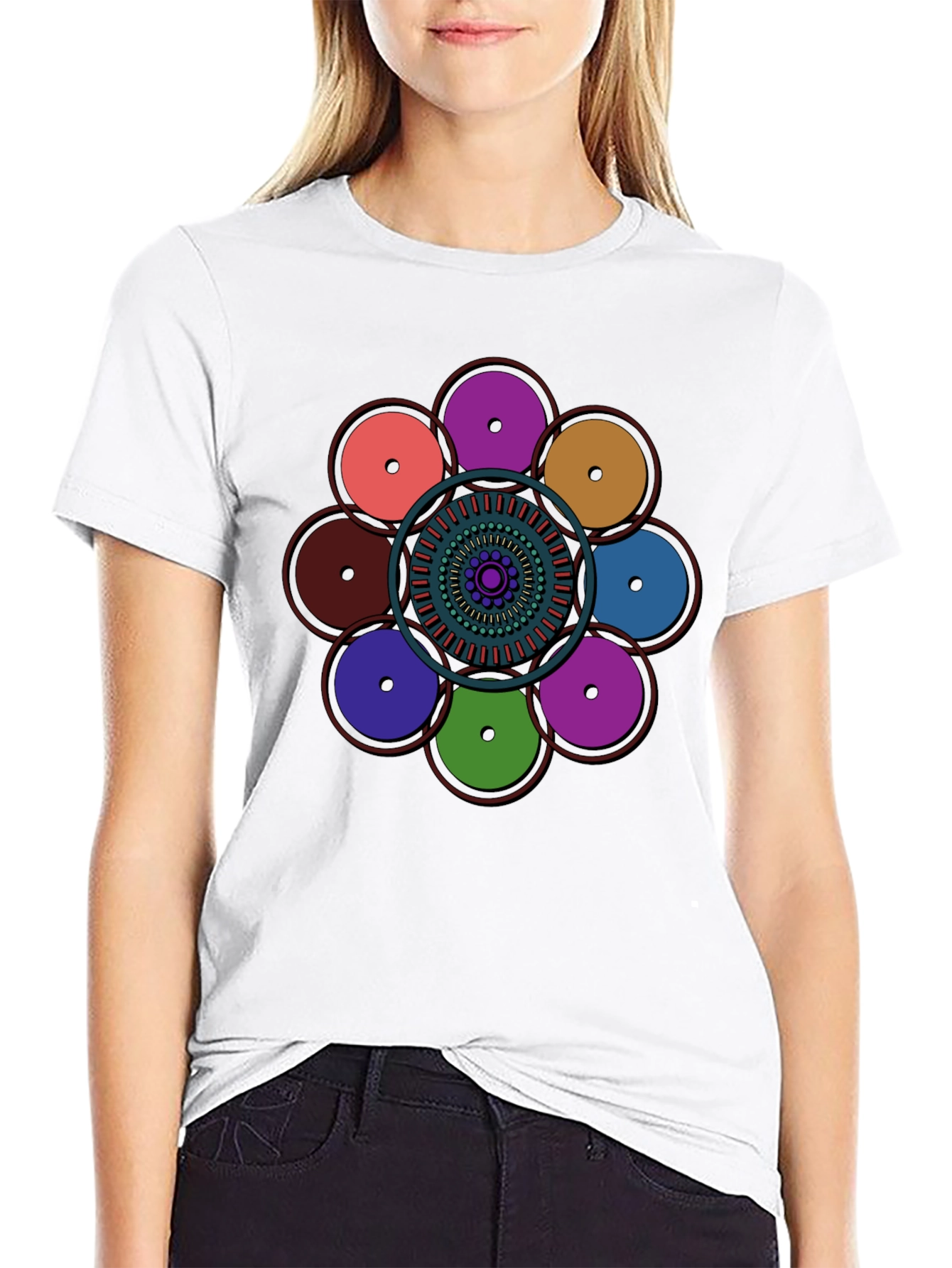 Black Geometric Circle Design Black T-Shirt view 9