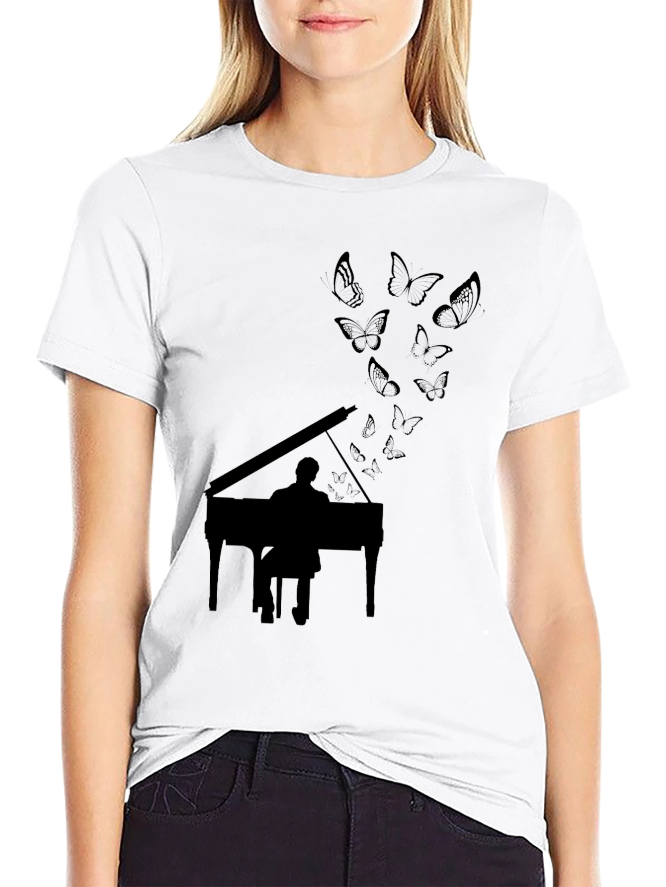 Black Piano Butterfly Black T-Shirt view 9