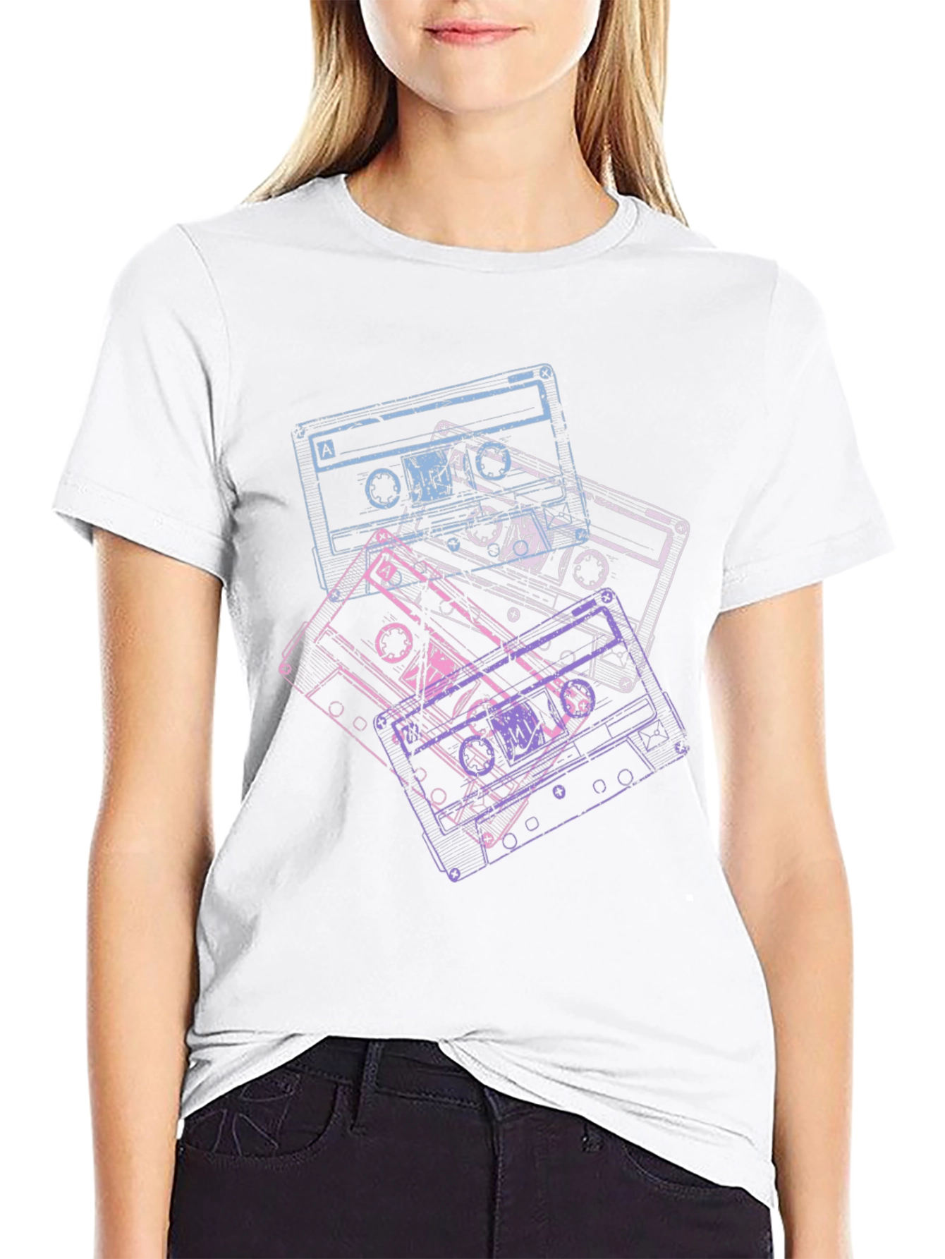 Black Retro Cassette Tape Graphic Tee - Vintage Music Lover Shirt view 9