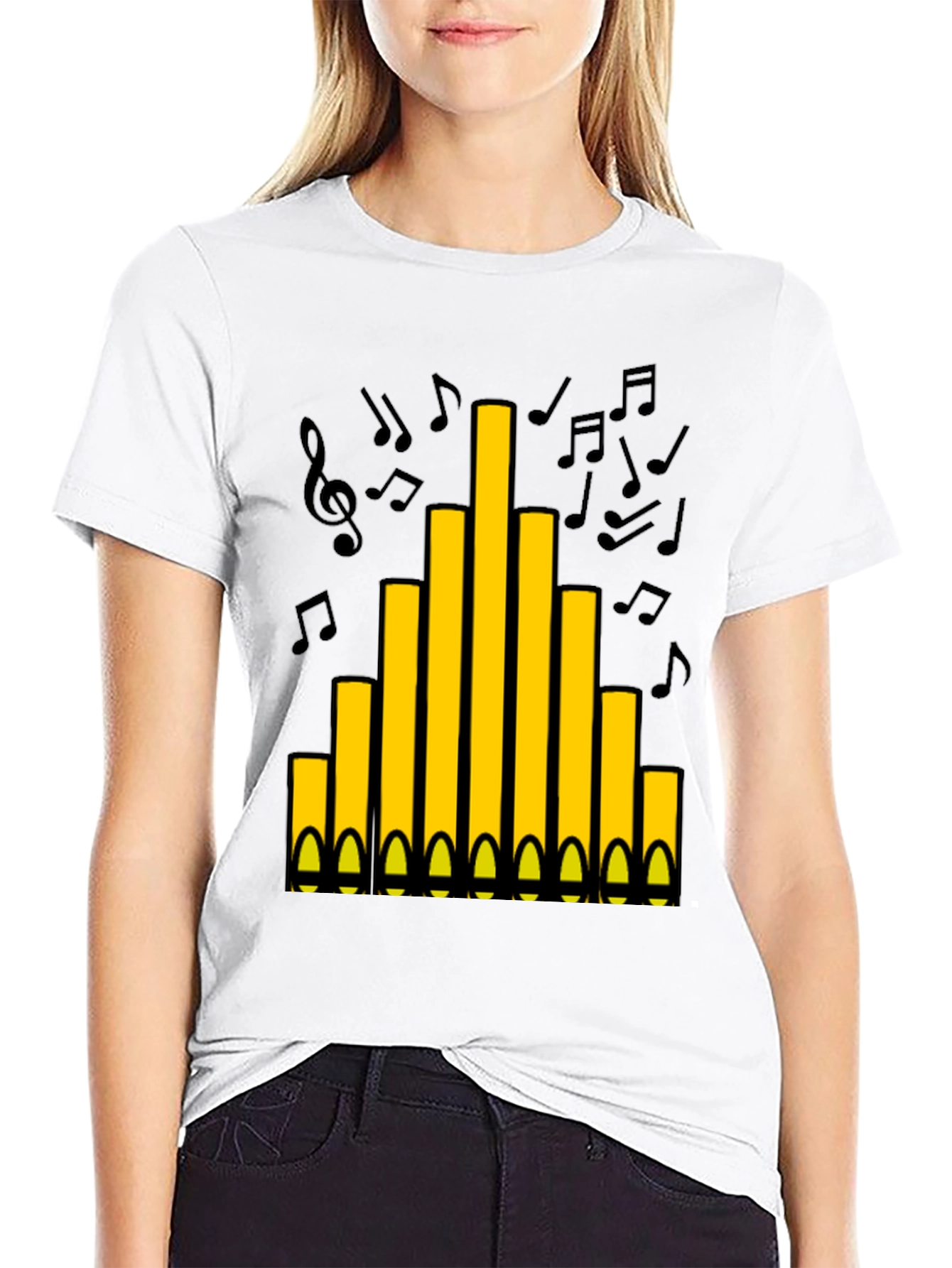 Black Organ Pipe Music Notes Graphic T-Shirt view 9