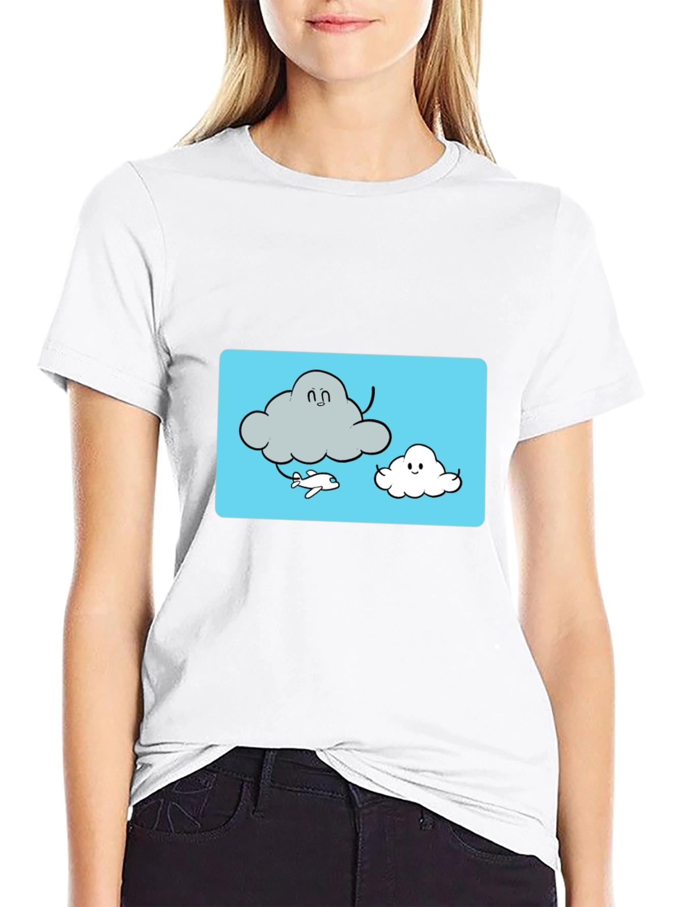 Black Cloud Cartoon Graphic Tee - Black Cotton T-Shirt view 9
