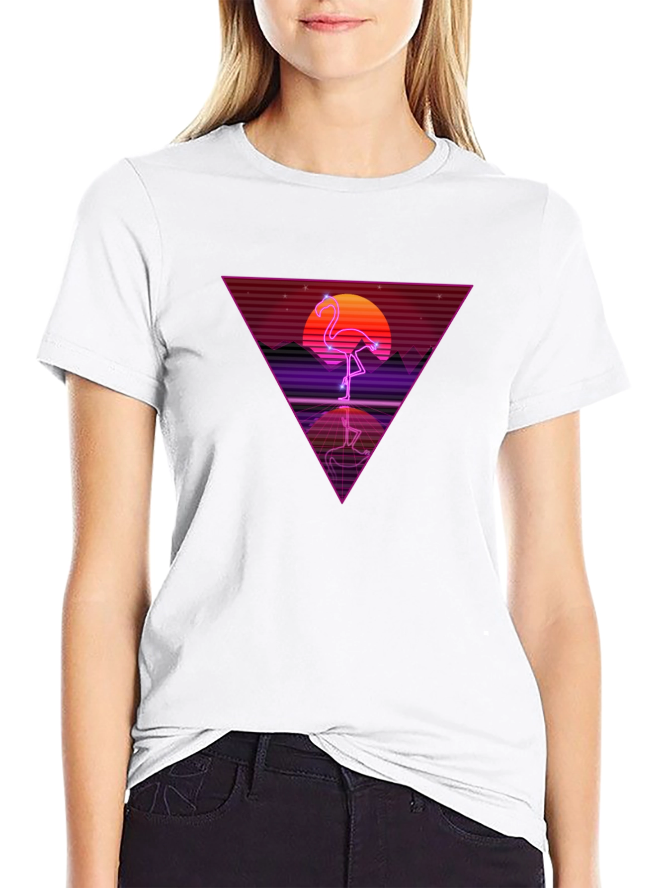 Black Retro Flamingo Triangle Graphic Tee view 9