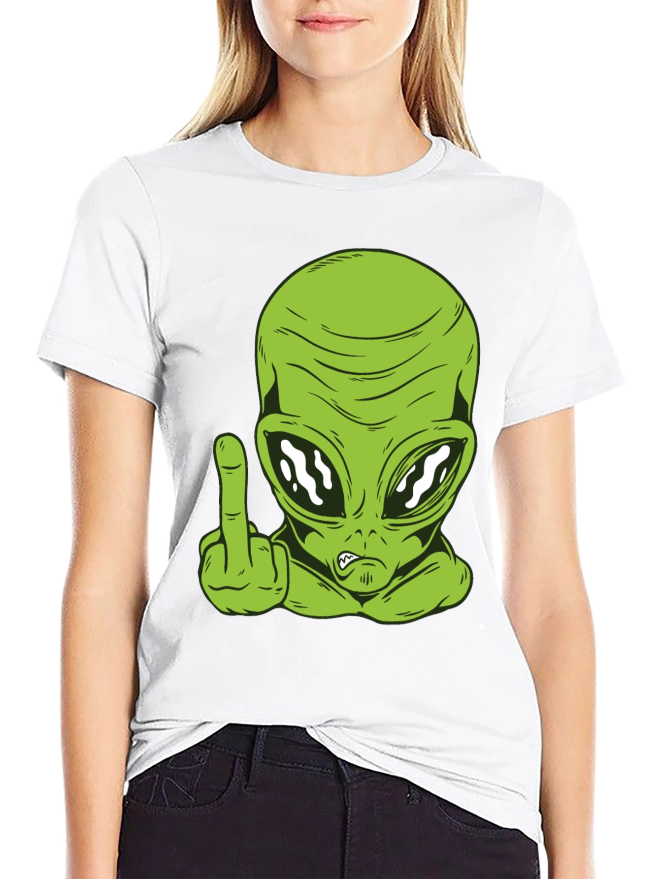 Black Alien Middle Finger Graphic T-Shirt - Black view 9